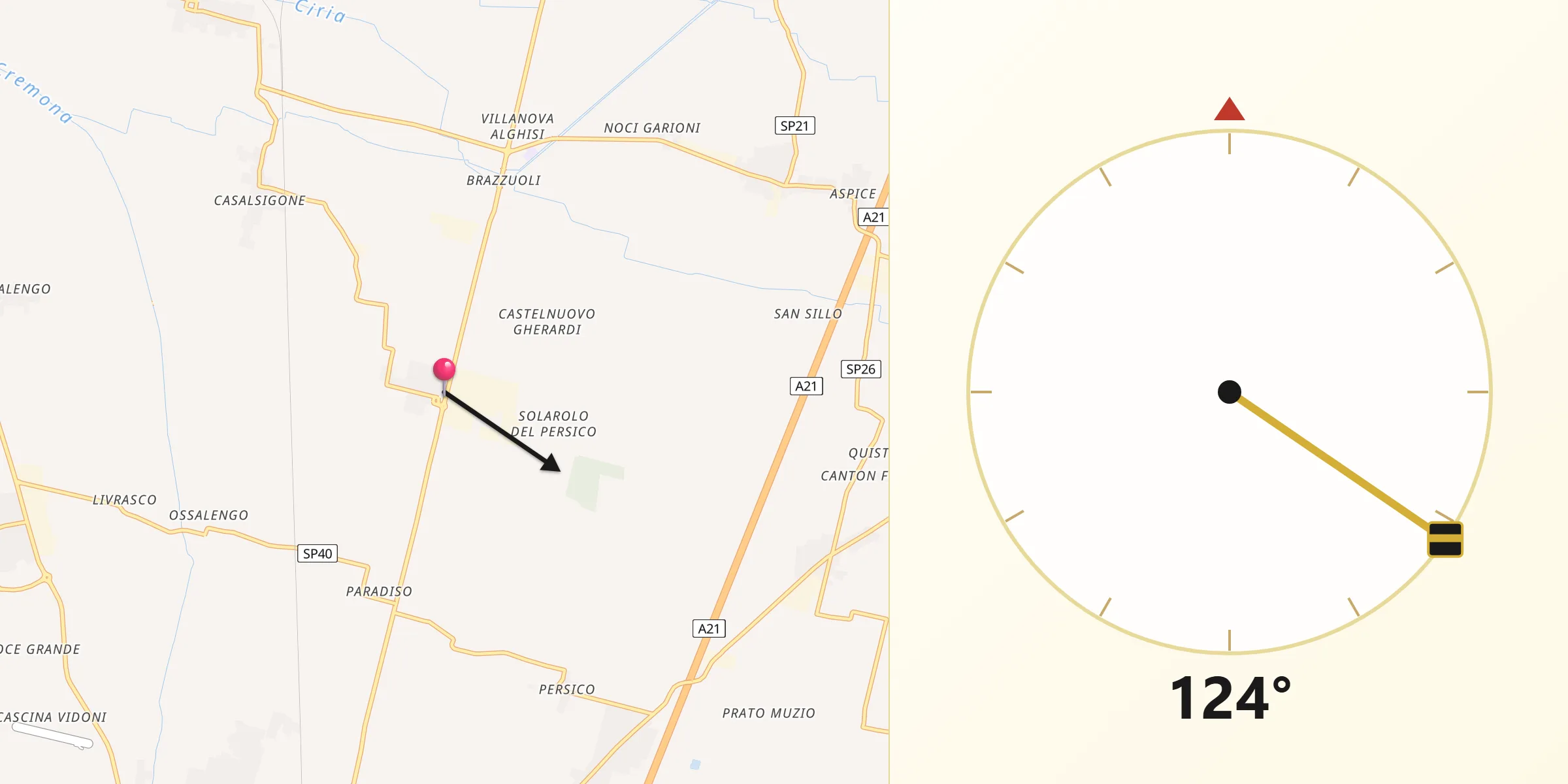 Direzione della Qibla da Pozzaglio