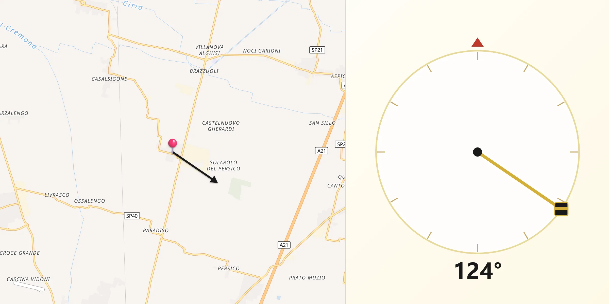 Direzione della Qibla da Pozzaglio ed Uniti