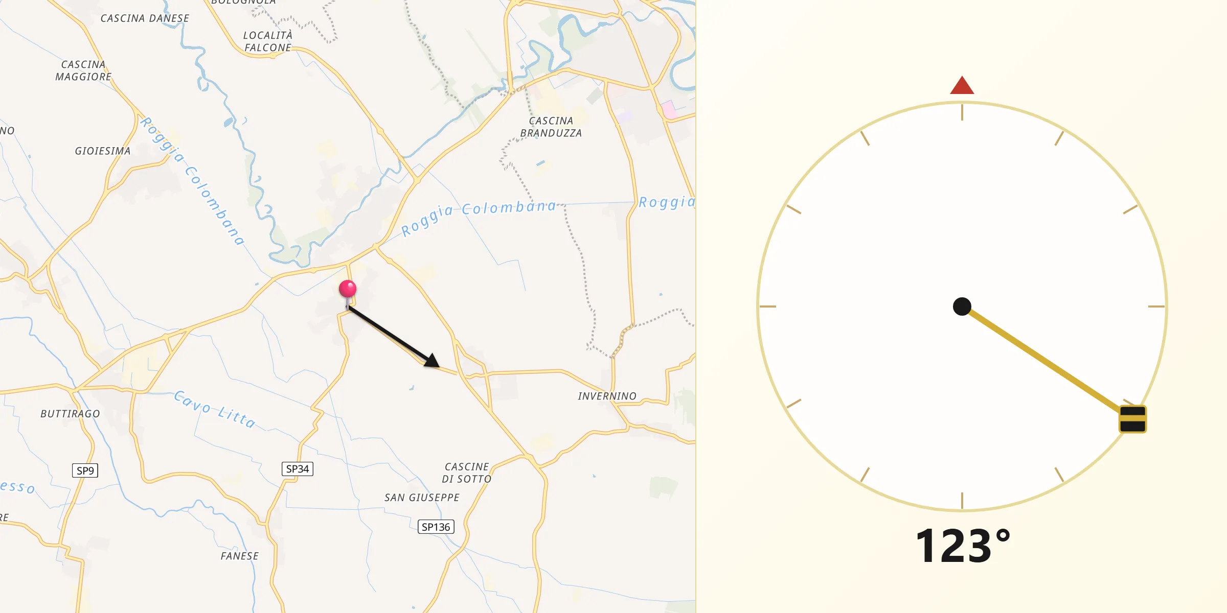 Direzione della Qibla da Gerenzago