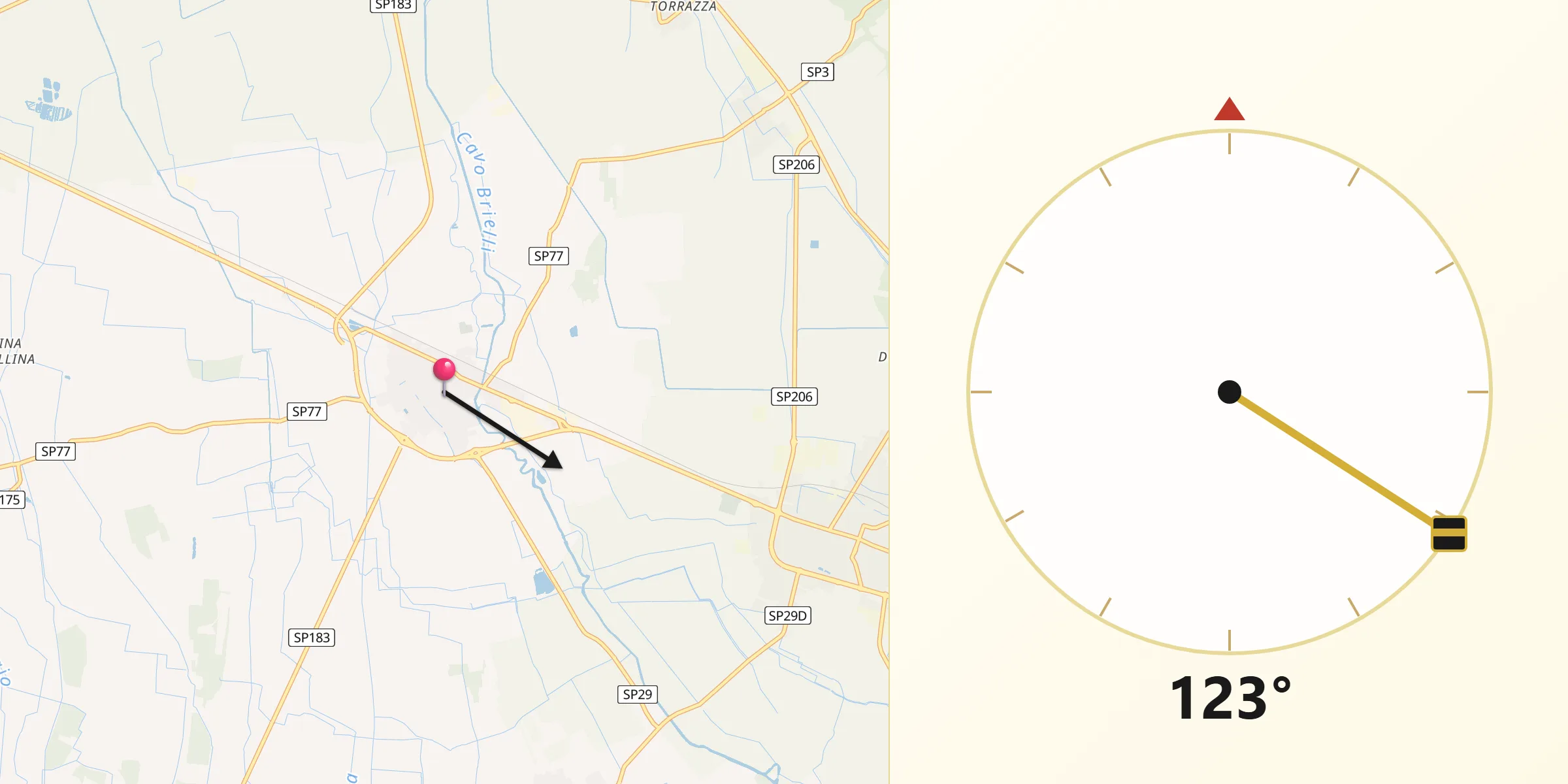 Direzione della Qibla da Tromello