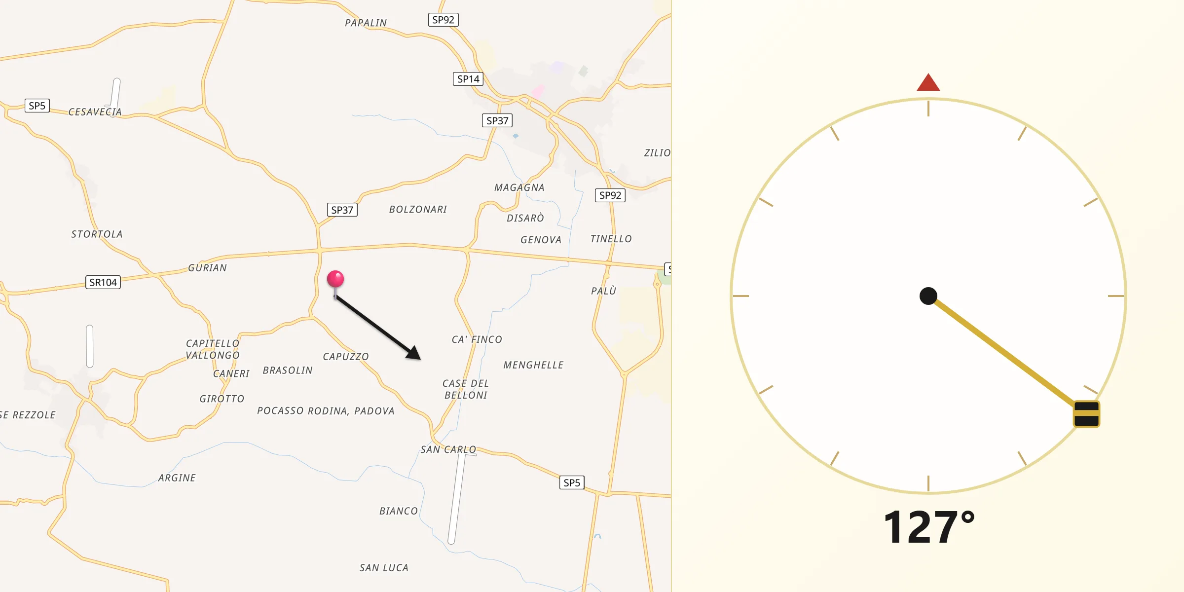 Direzione della Qibla da Tribano