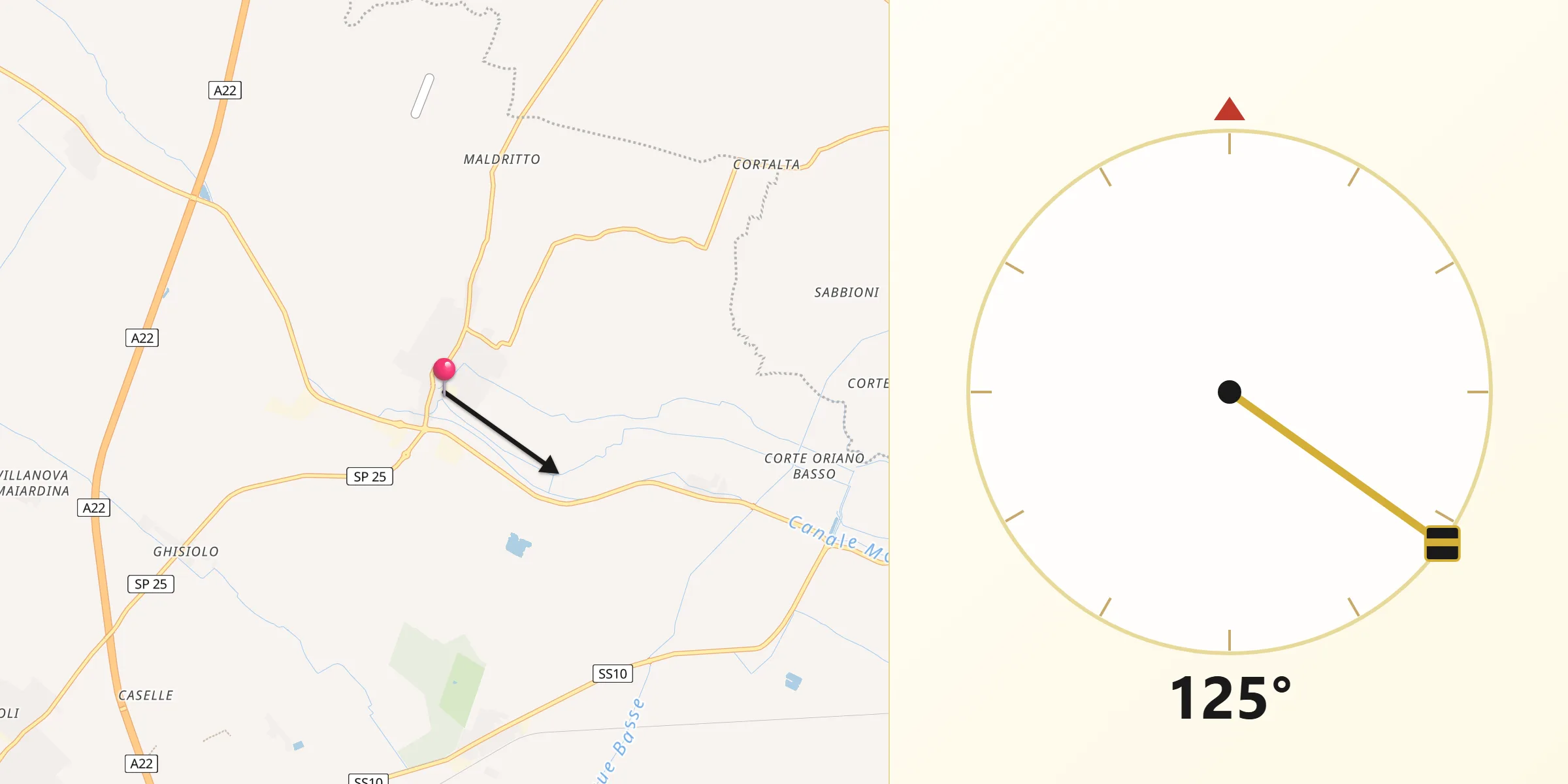 Direzione della Qibla da Castelbelforte