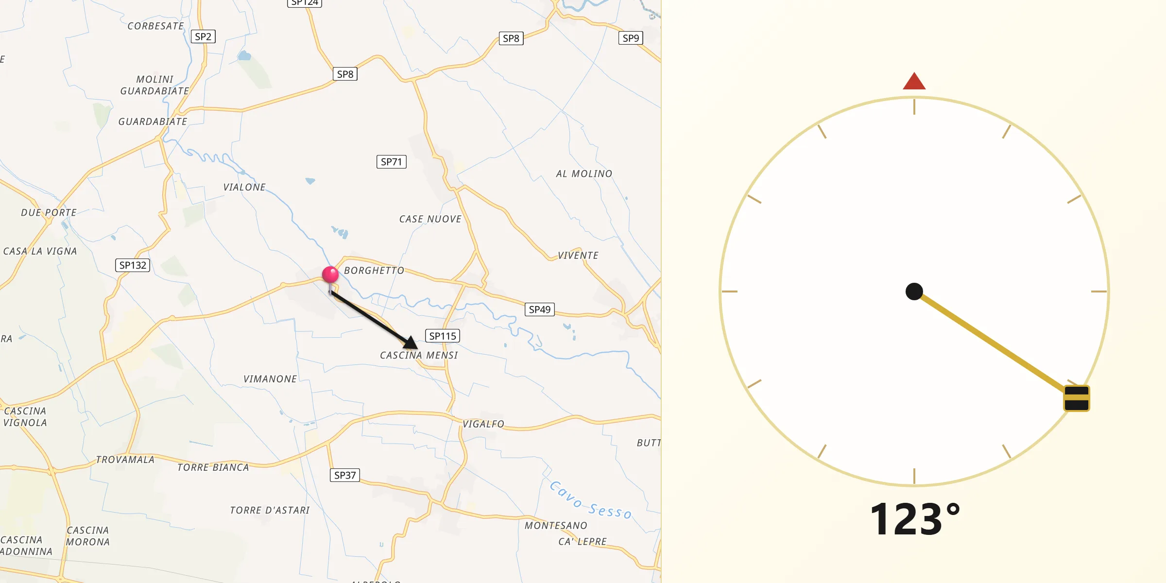 Direzione della Qibla da Cura Carpignano
