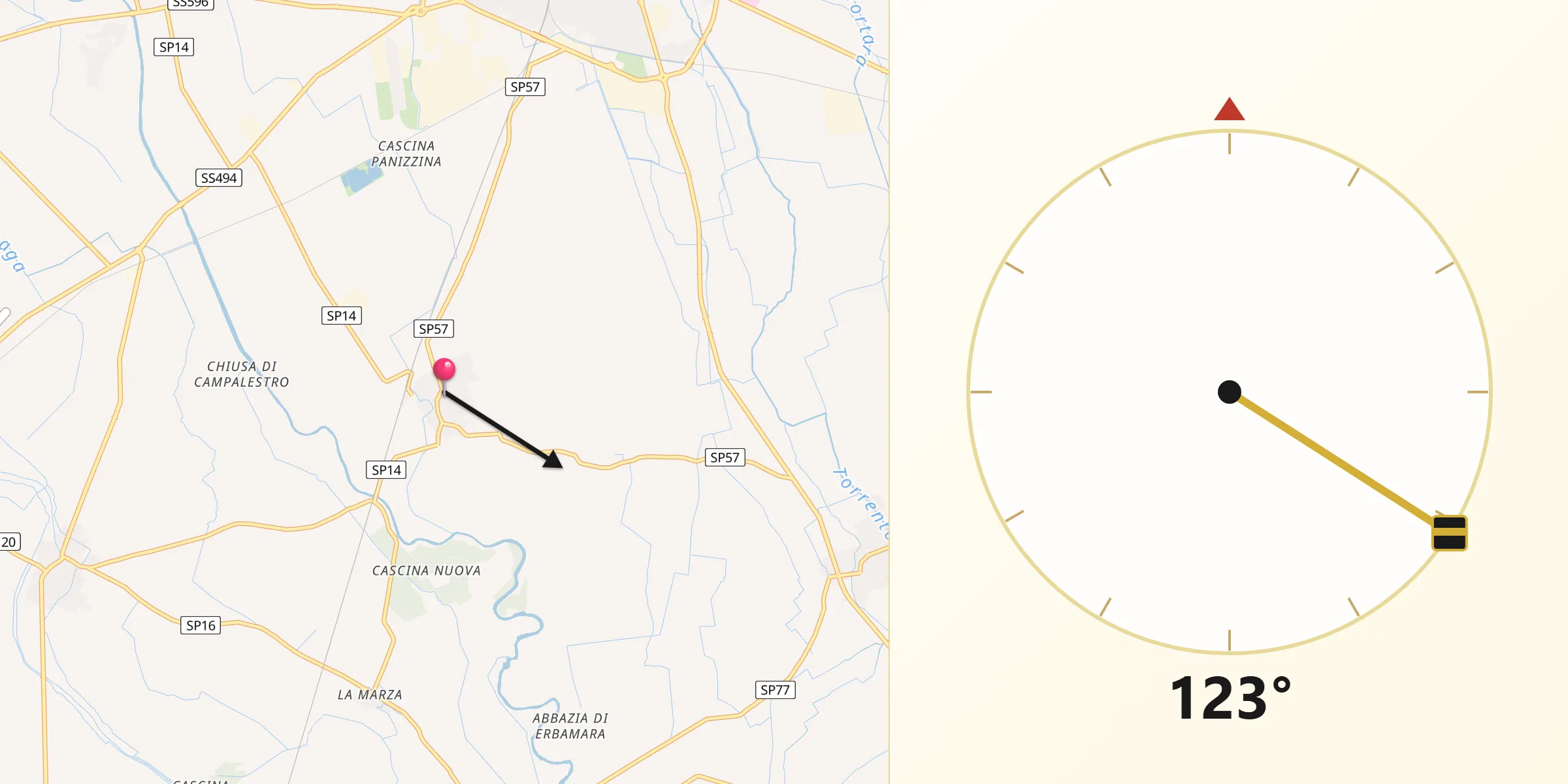 Direzione della Qibla da Olevano di Lomellina