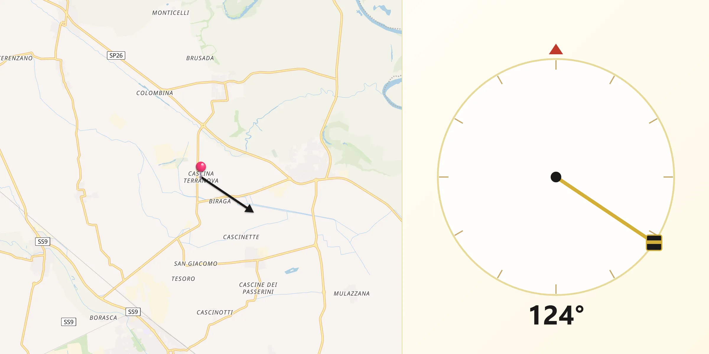 Direzione della Qibla da Terranova dei Passerini