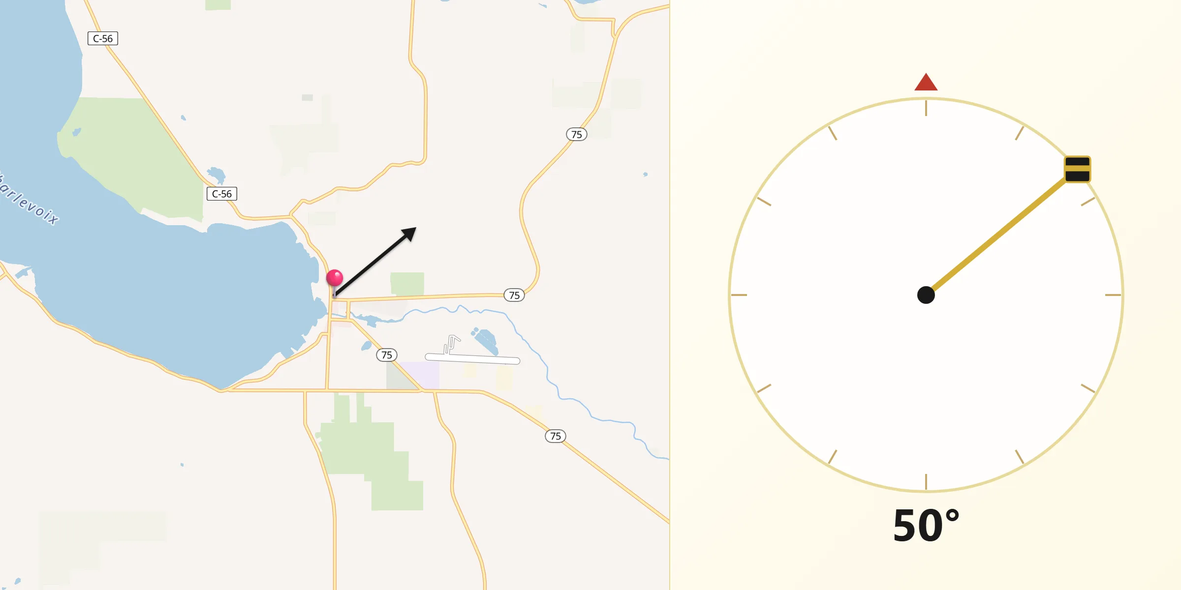 Qibla Direction from Boyne City