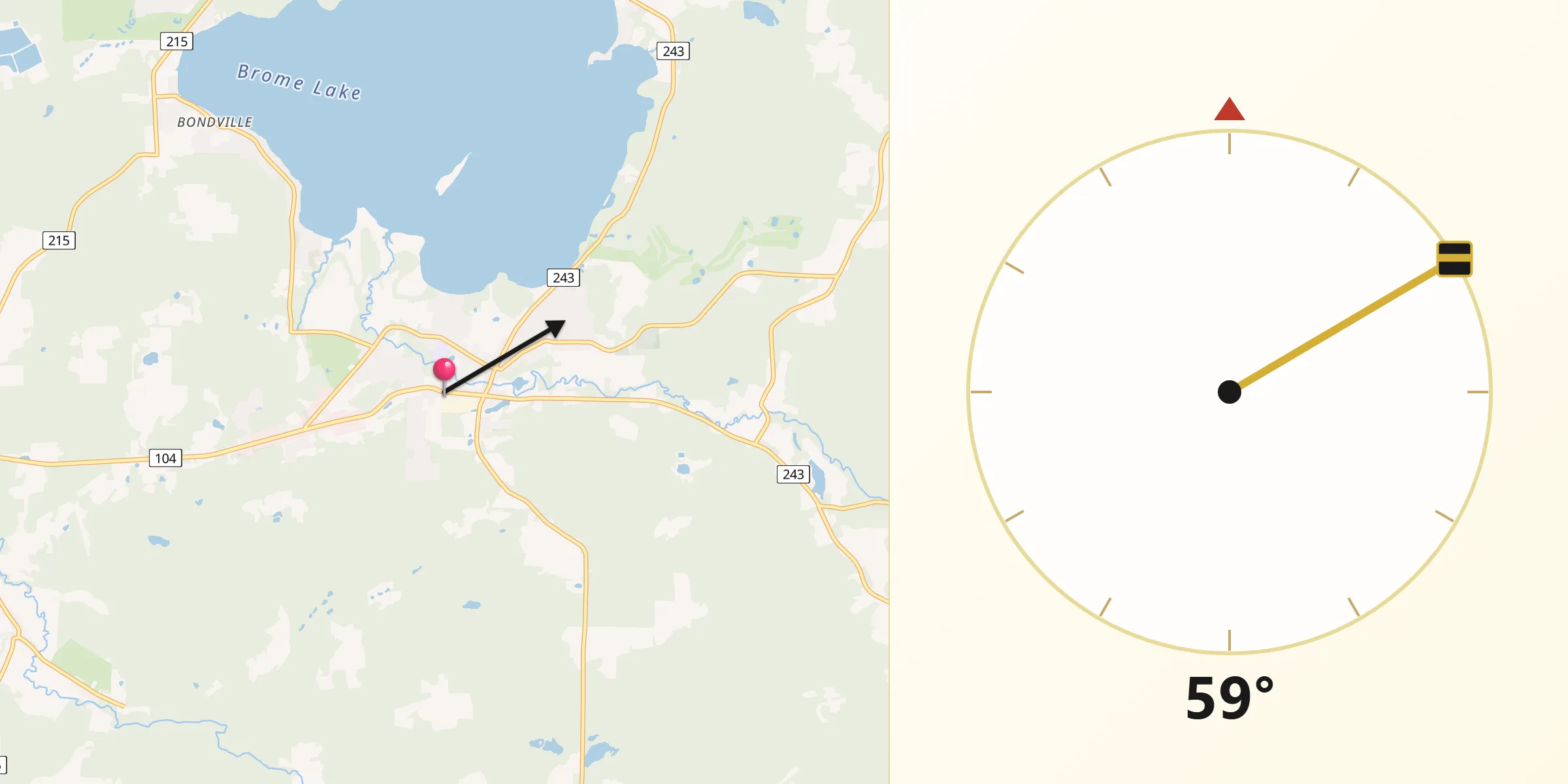 Qibla Direction from Lac-Brome