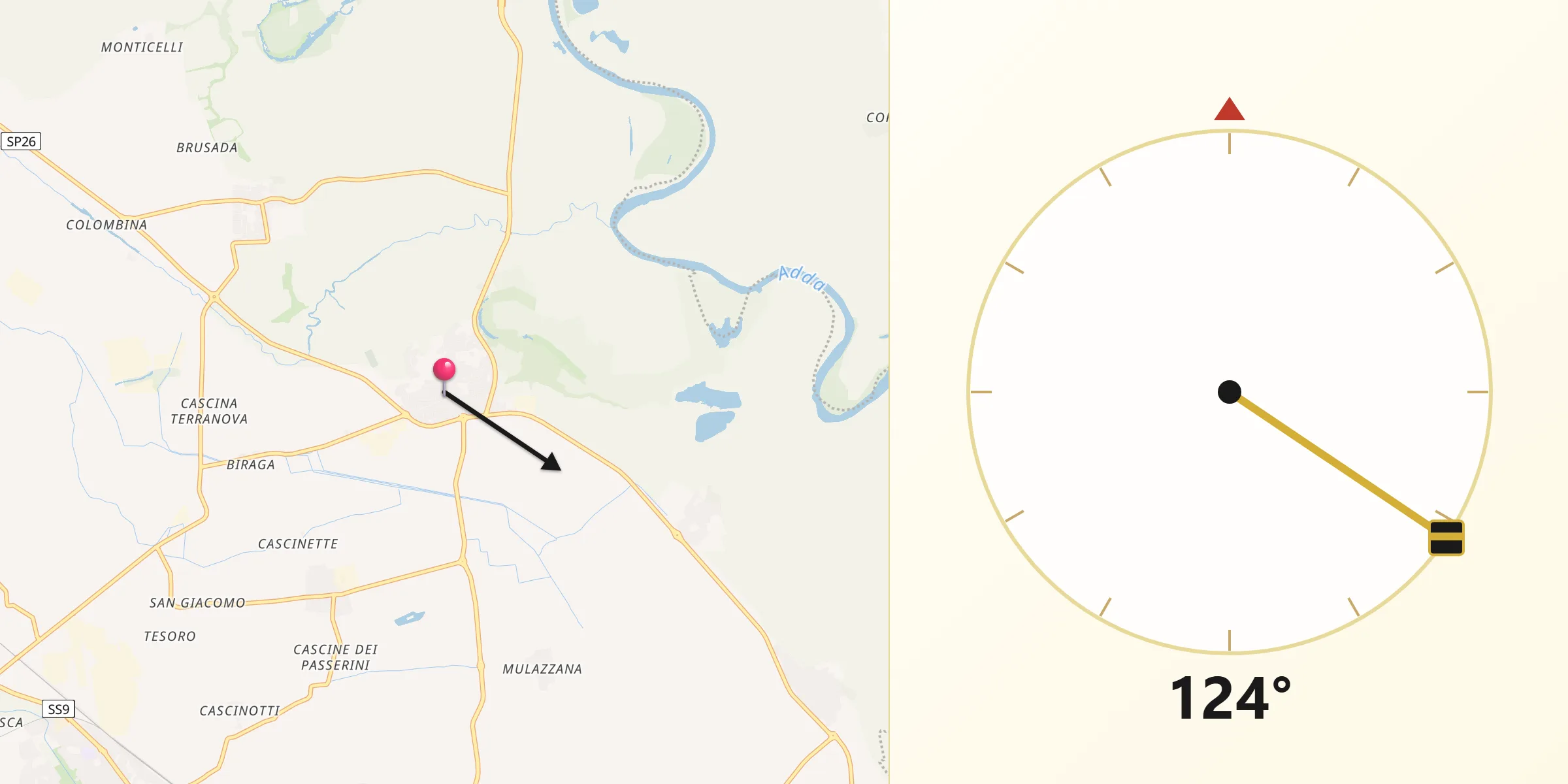 Direzione della Qibla da Castiglione d'Adda