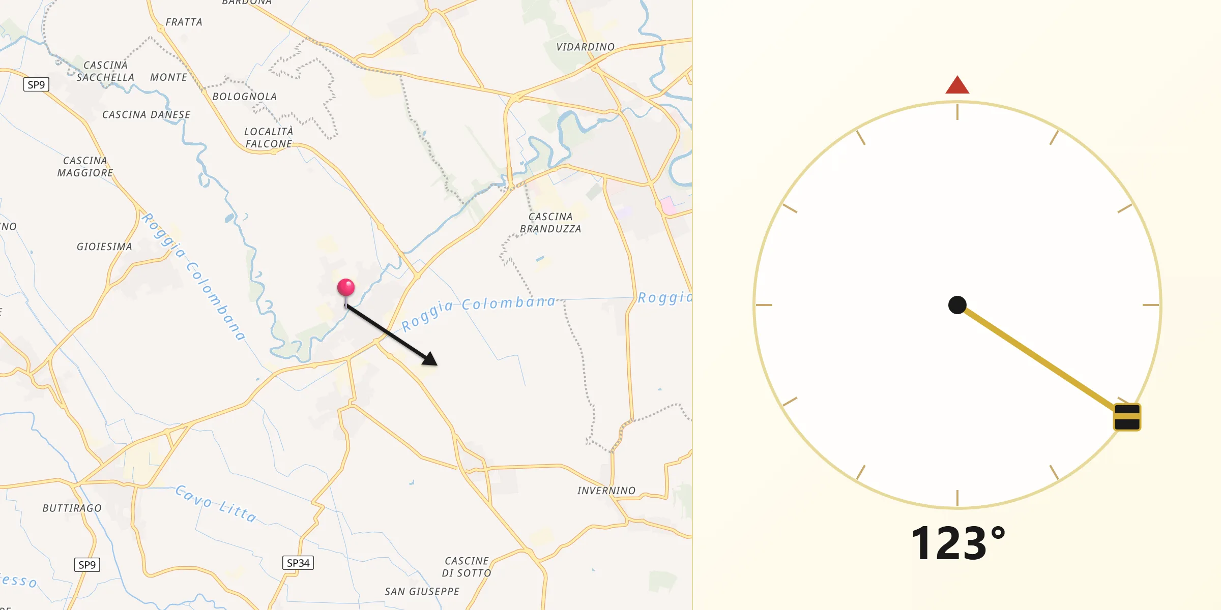 Direzione della Qibla da Villanterio