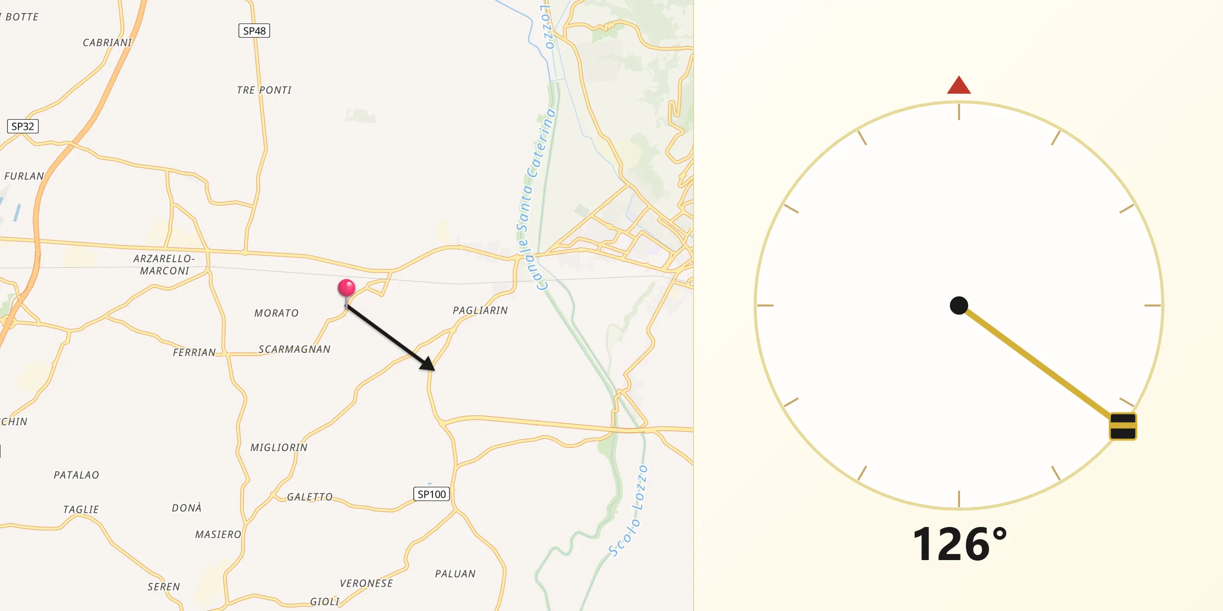 Direzione della Qibla da Ospedaletto Euganeo