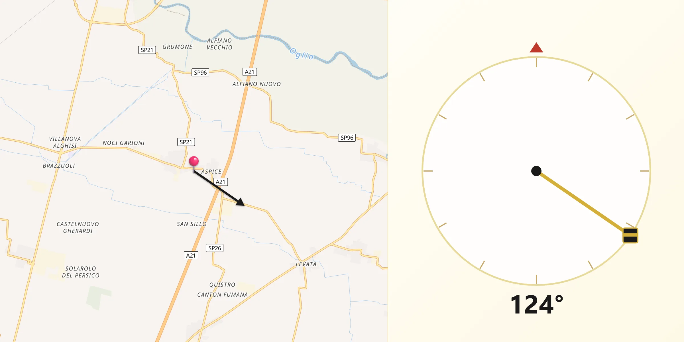 Direzione della Qibla da Corte de' Frati