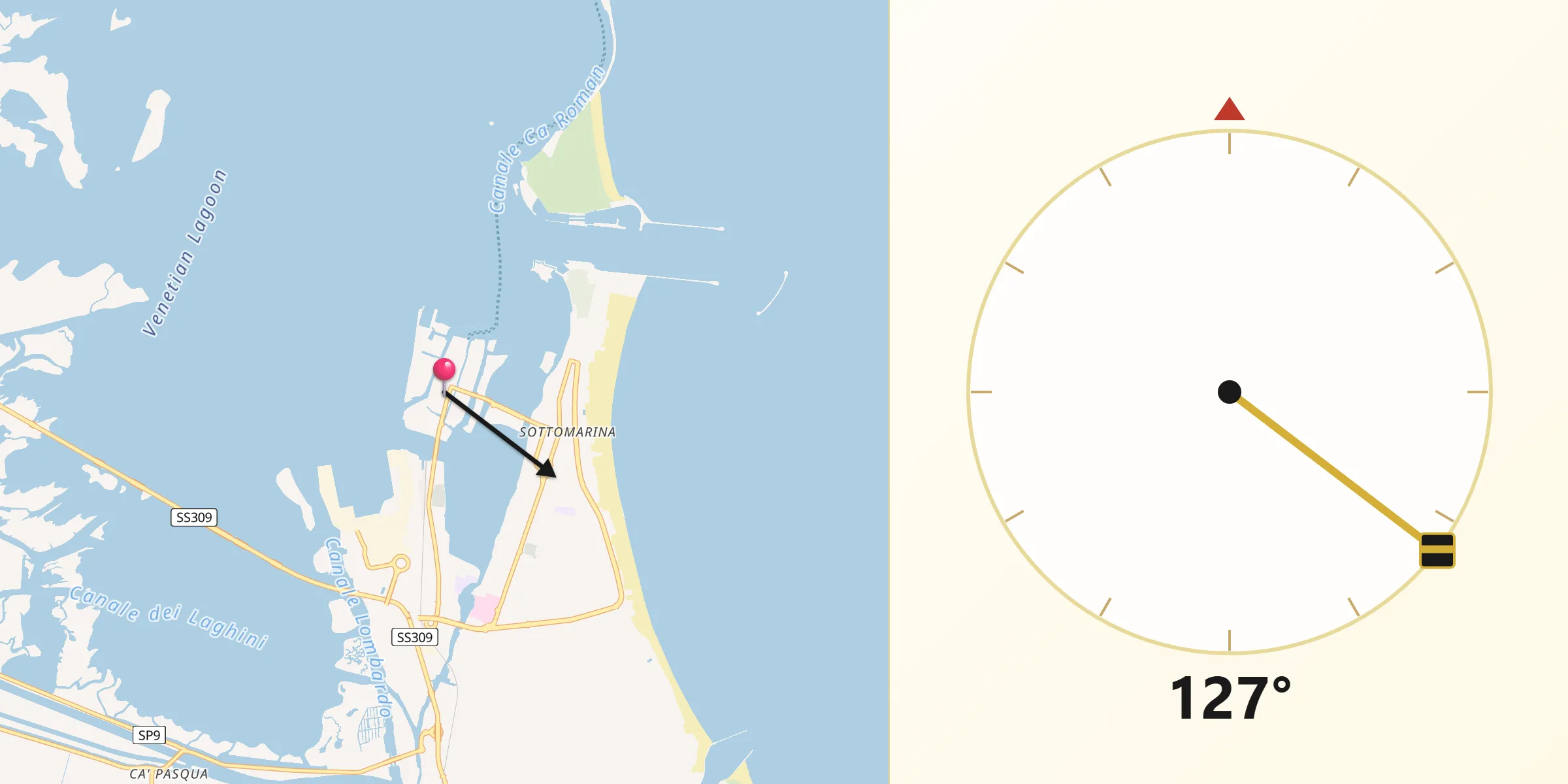 Direzione della Qibla da Chioggia