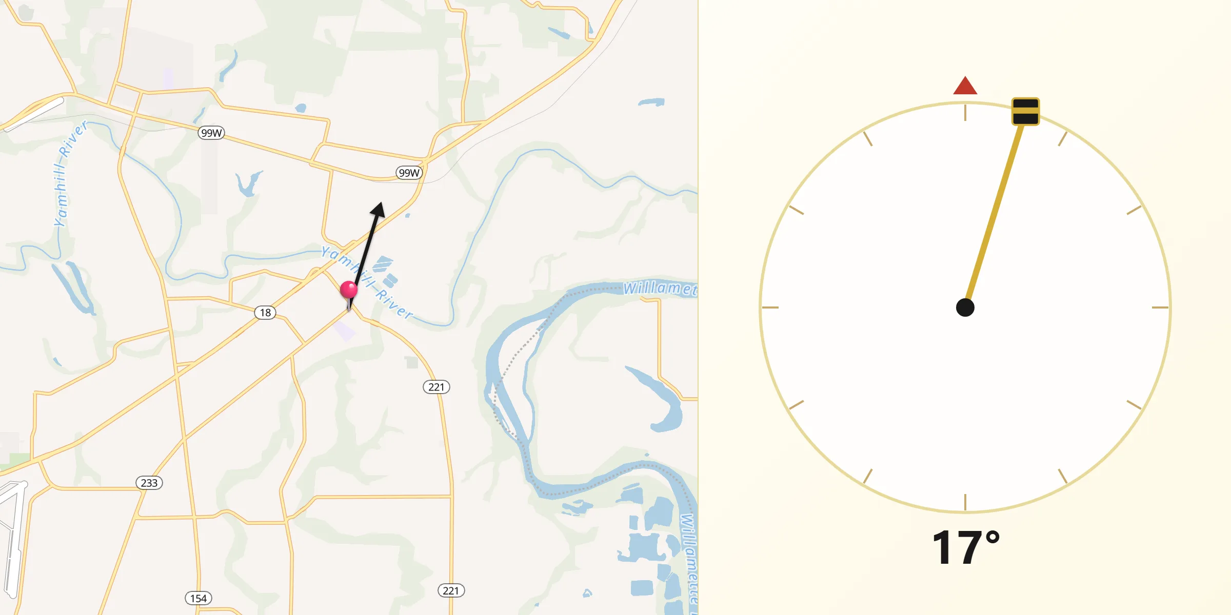 Dirección de la Qibla desde Dayton