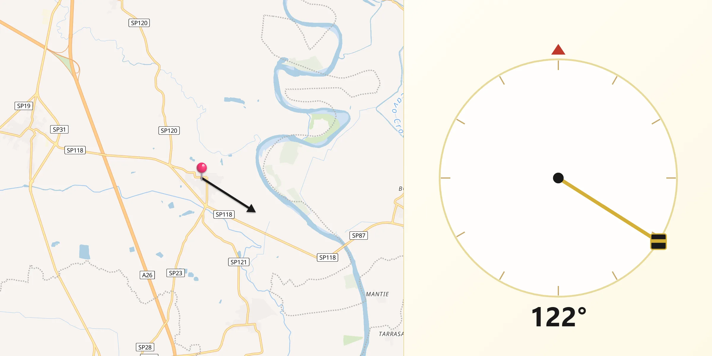 Direzione della Qibla da Caresana