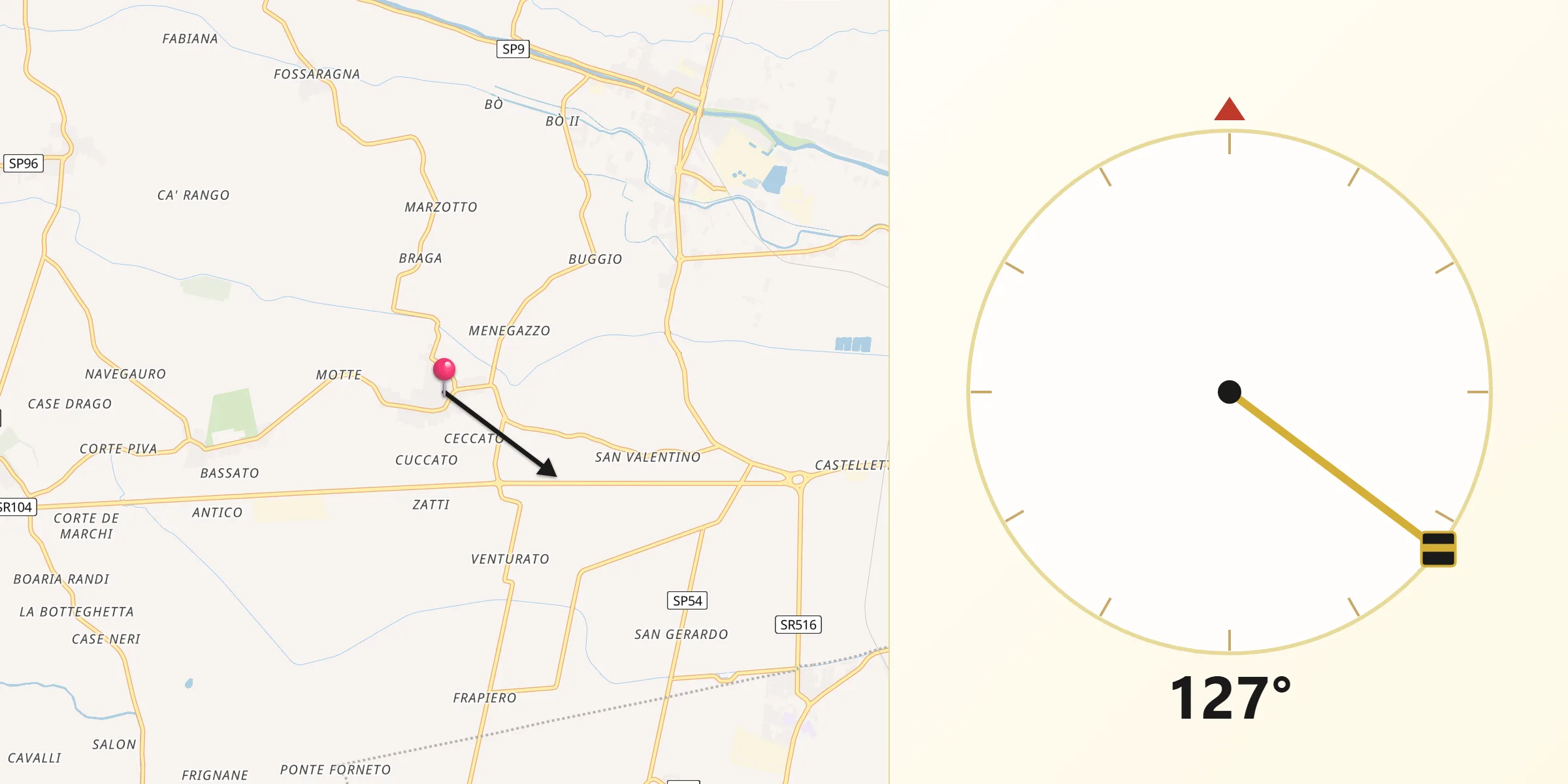 Direzione della Qibla da Candiana