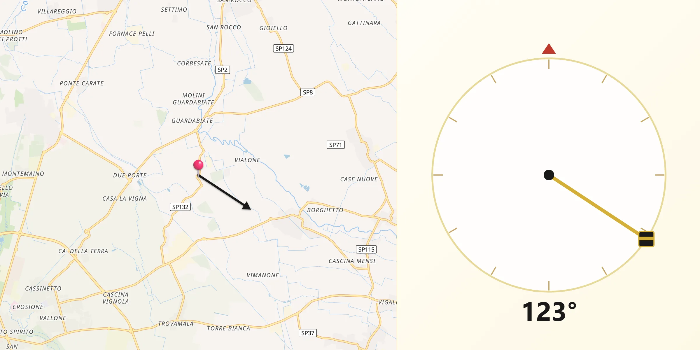 Direzione della Qibla da Sant'Alessio Con Vialone