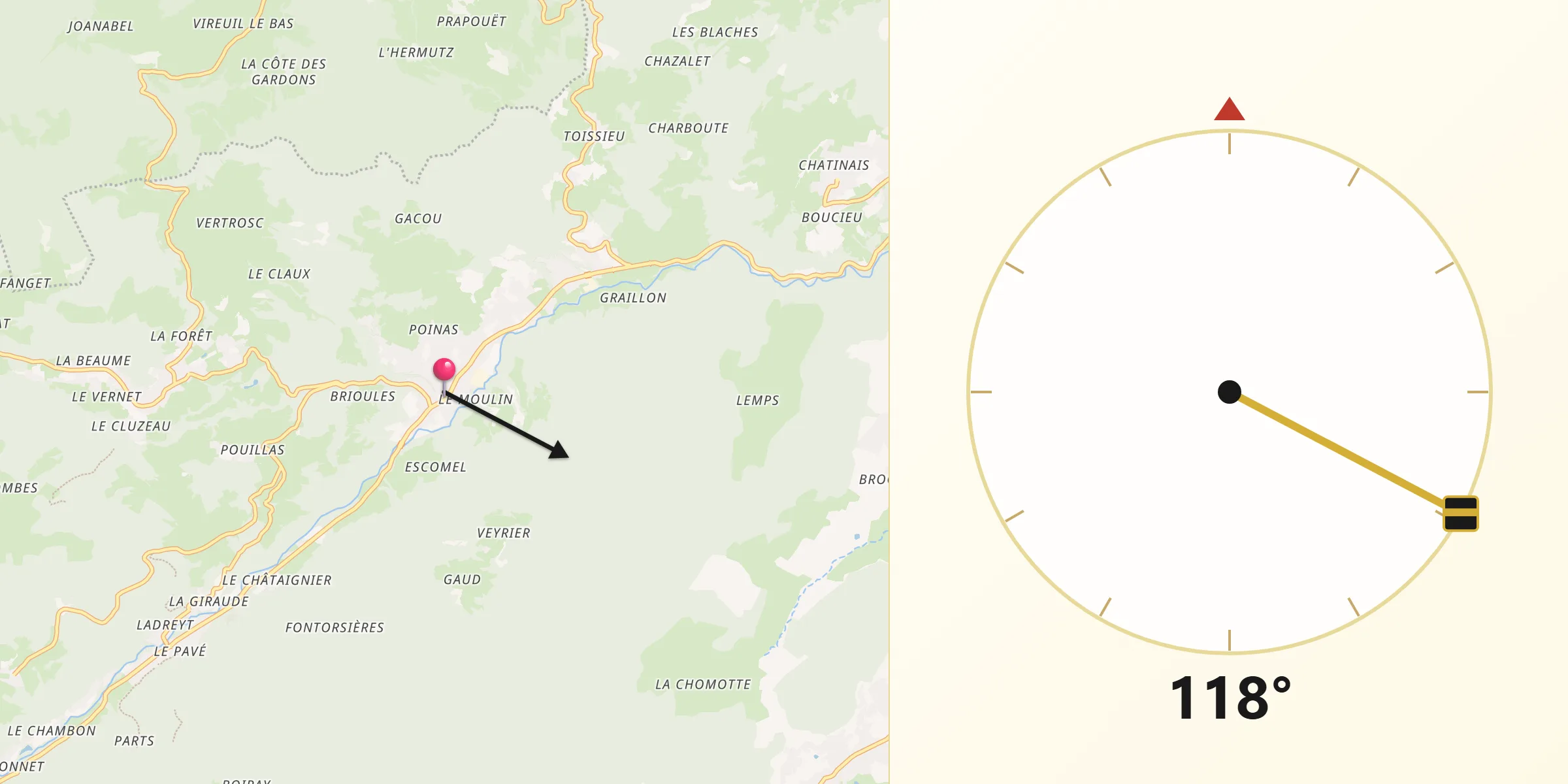 Direction vers la Qibla depuis Villevocance