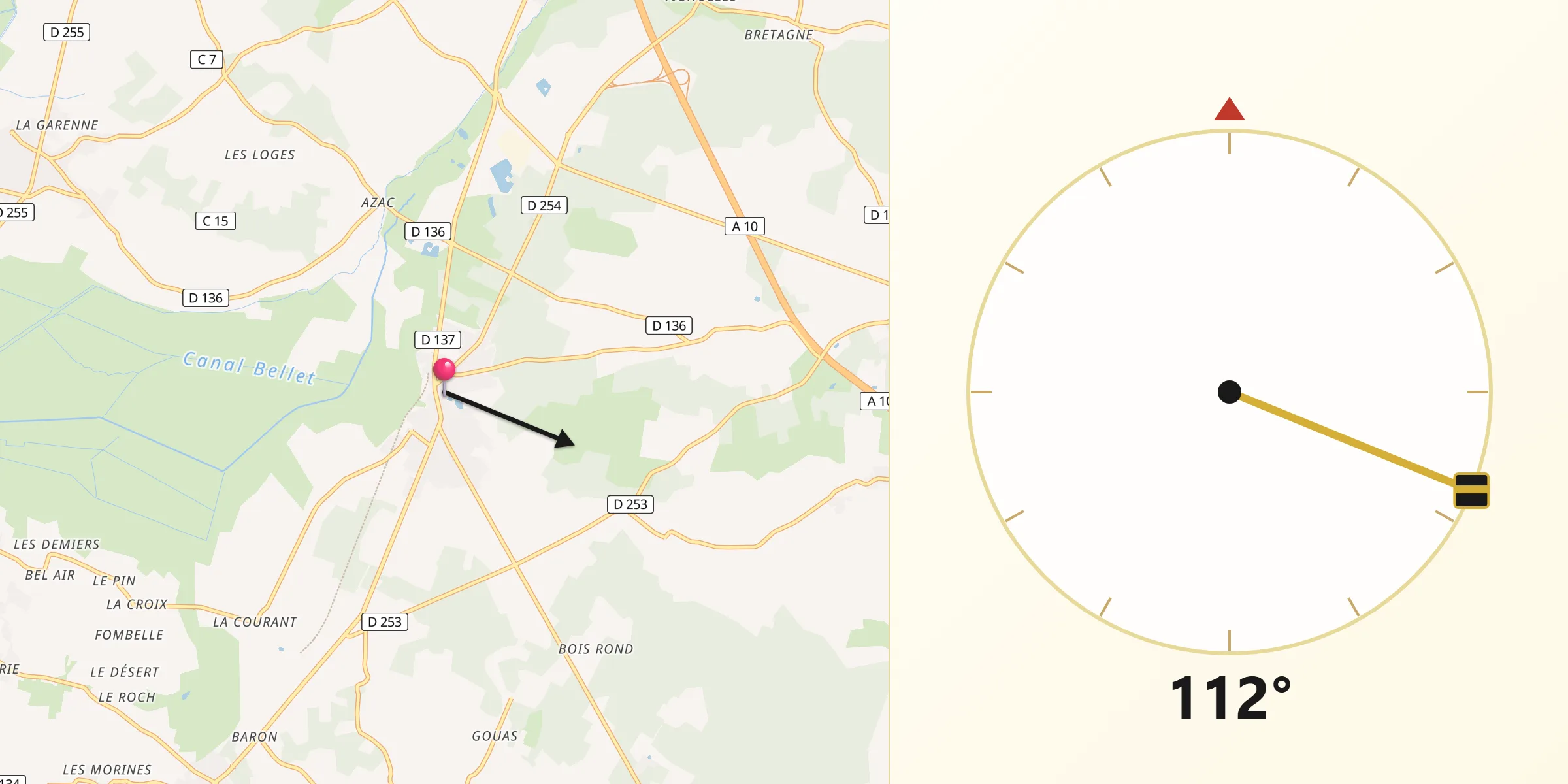 Direction vers la Qibla depuis Étauliers