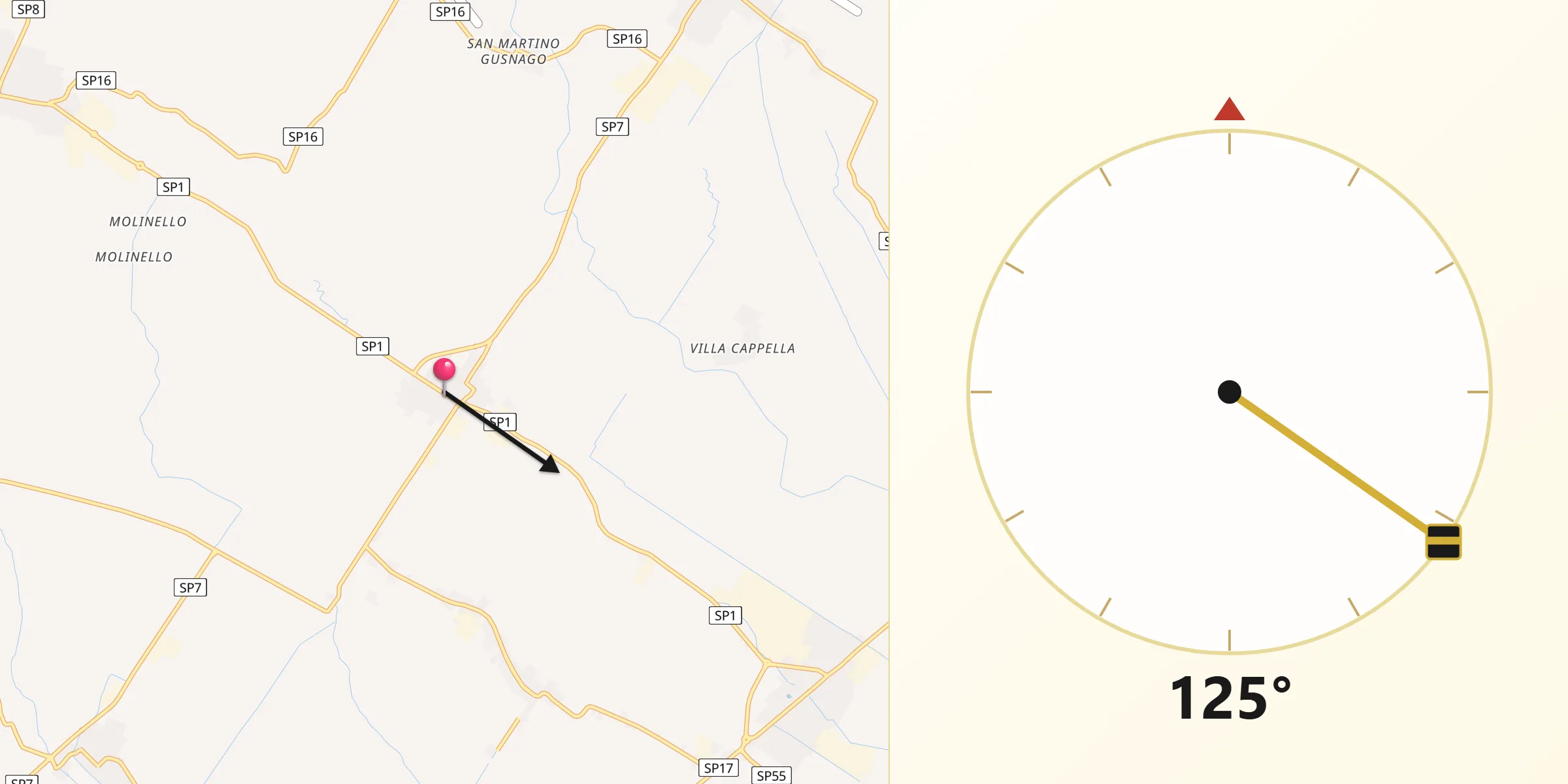 Direzione della Qibla da Piubega