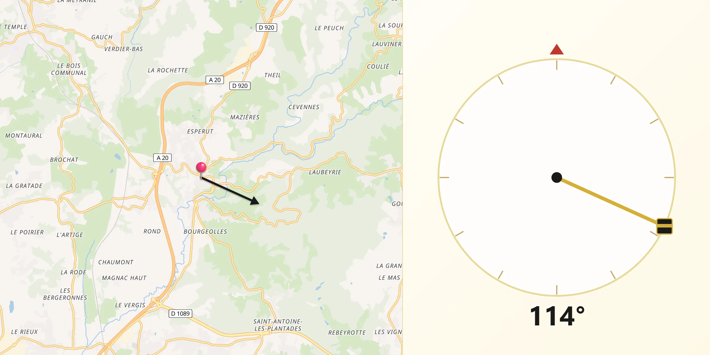 Direction vers la Qibla depuis Donzenac