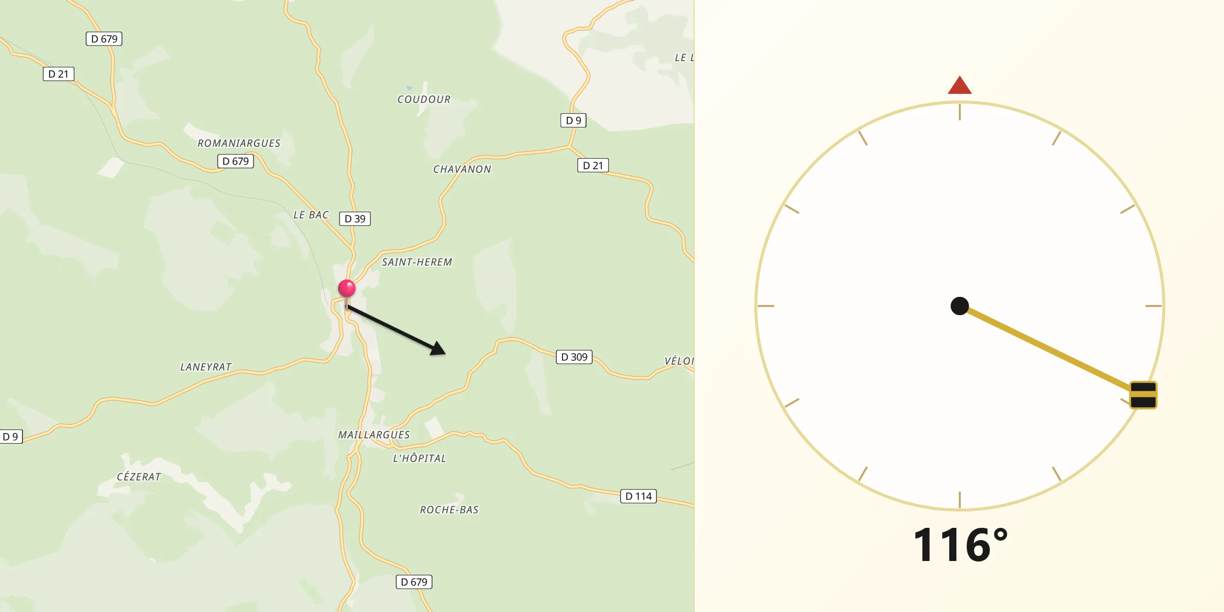 Direction vers la Qibla depuis Allanche