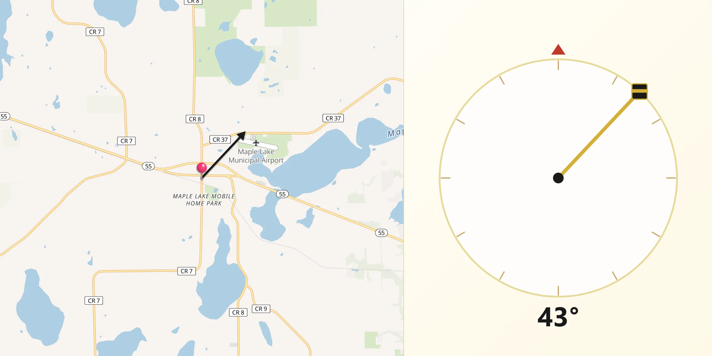 Qibla Direction from Maple Lake