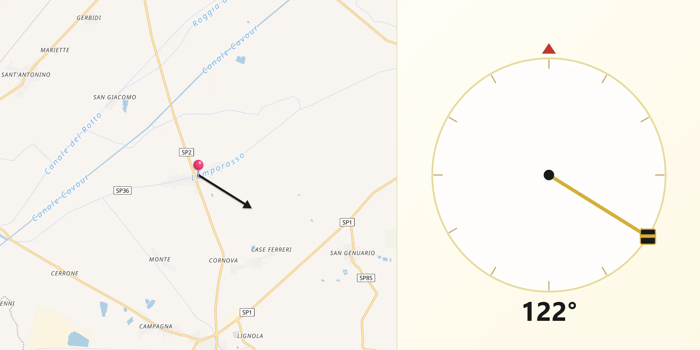 Direzione della Qibla da Lamporo
