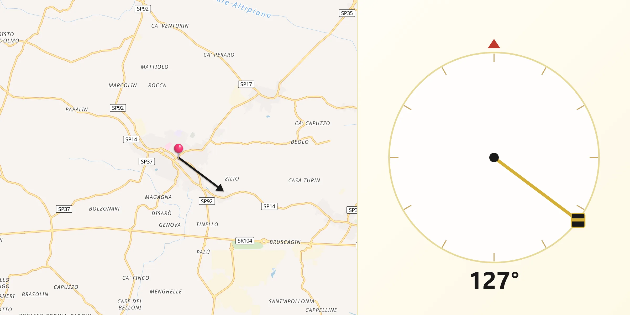 Direzione della Qibla da Conselve