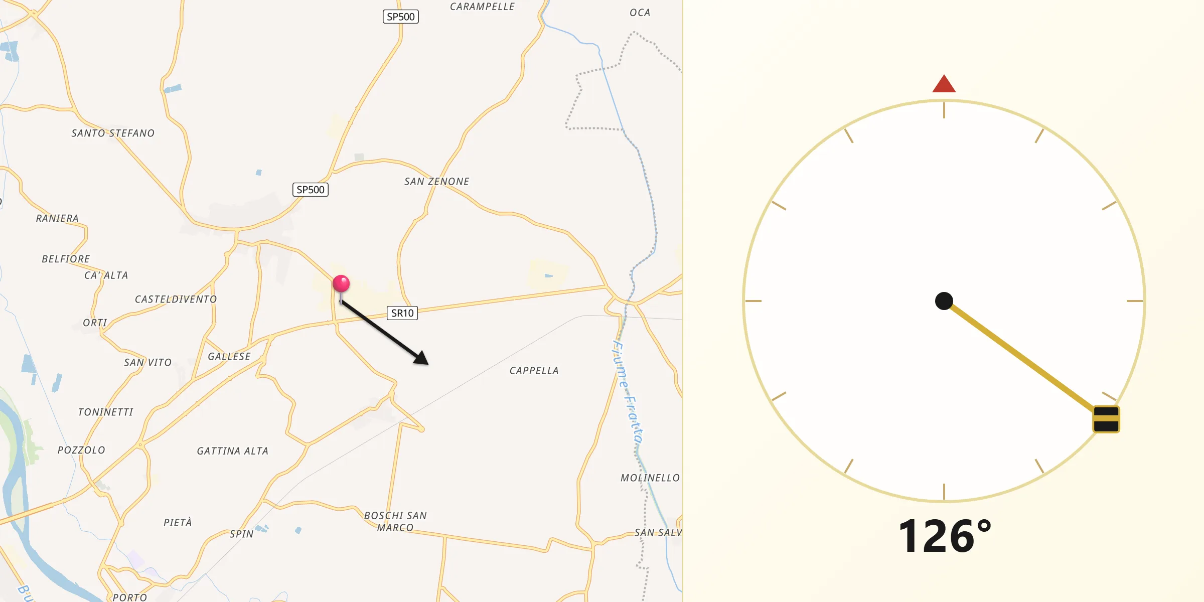Direzione della Qibla da Minerbe