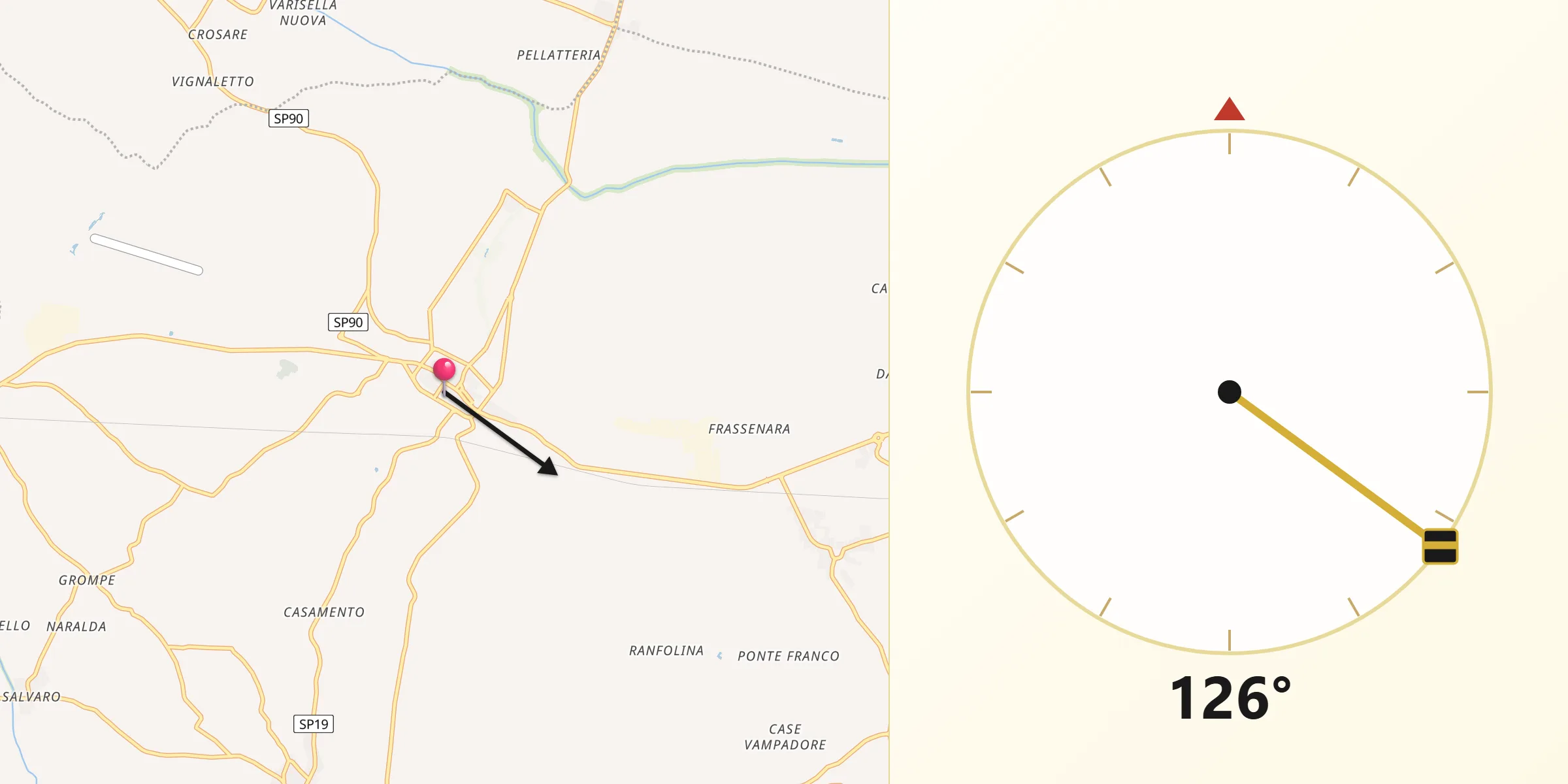 Direzione della Qibla da Montagnana