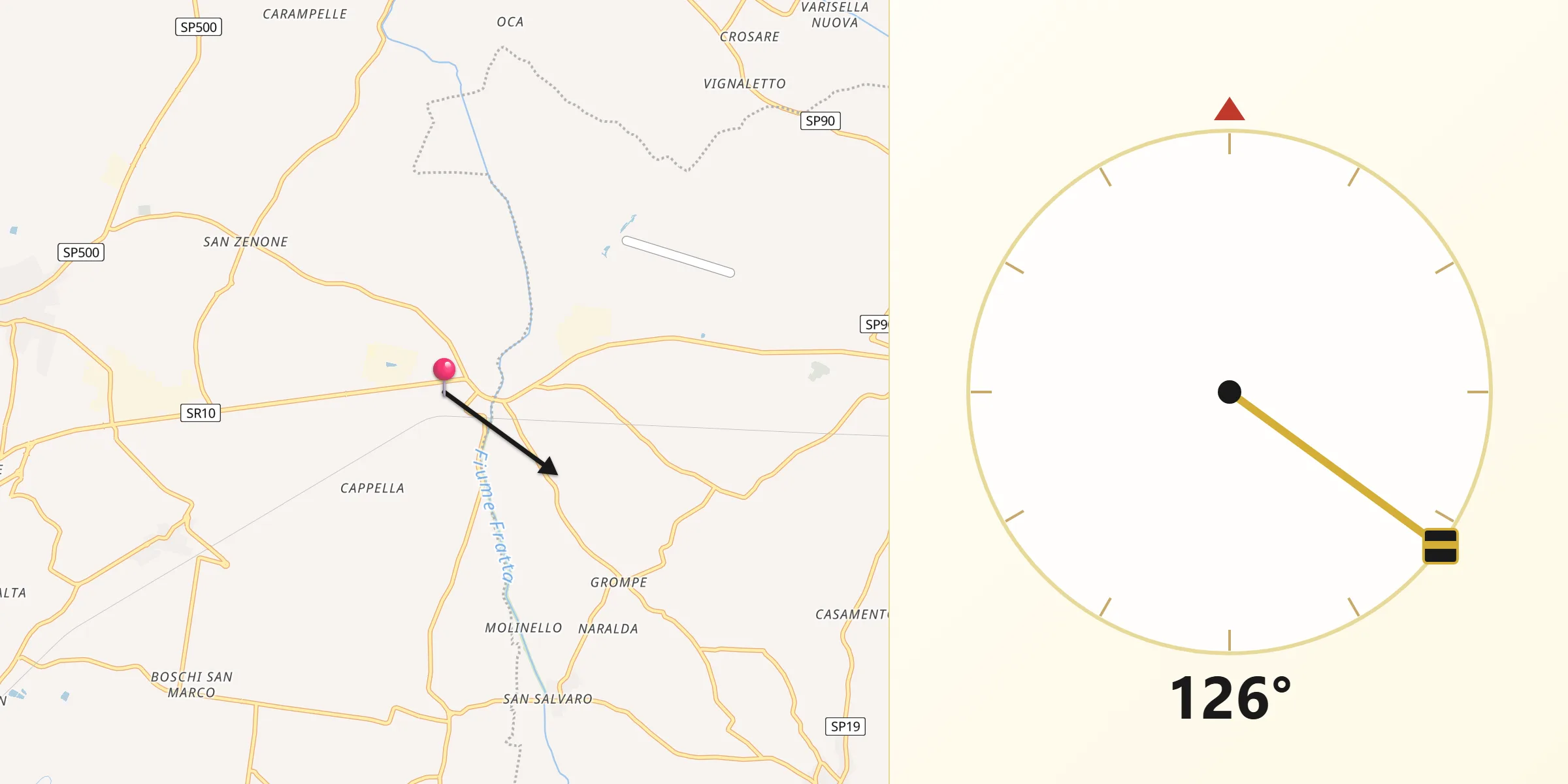 Direzione della Qibla da Bevilacqua