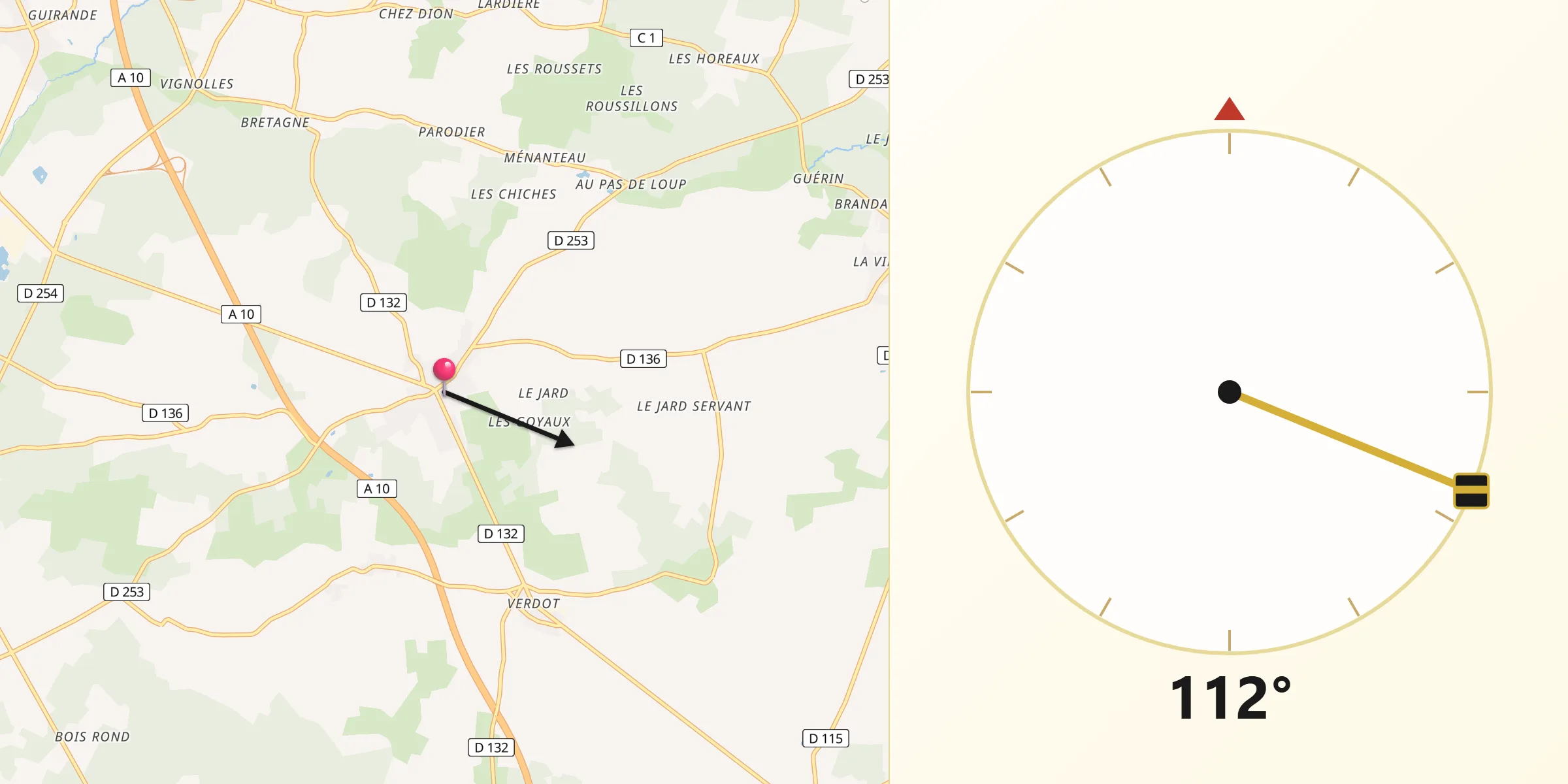 Direction vers la Qibla depuis Reignac