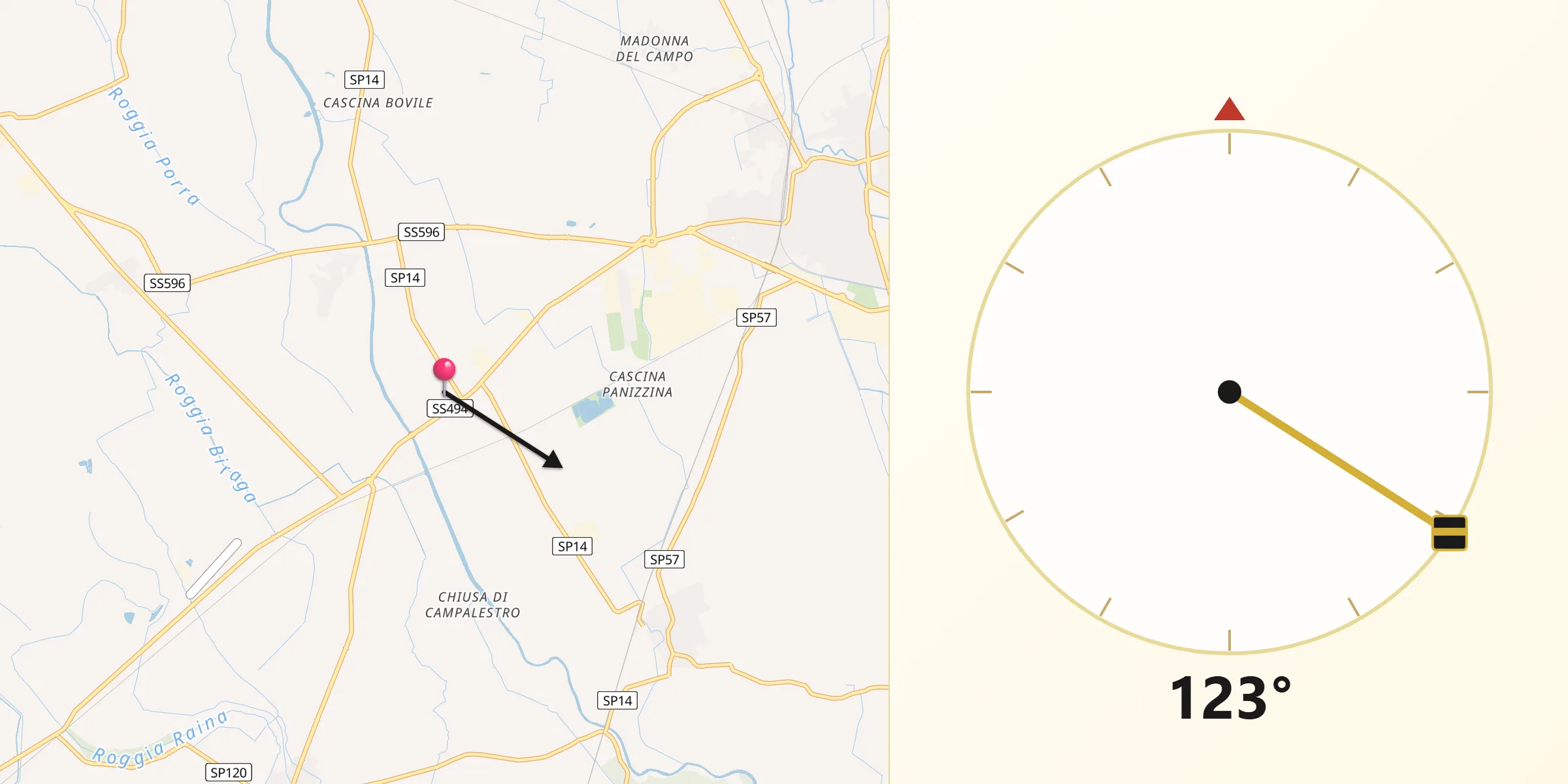 Direzione della Qibla da Castello d'Agogna