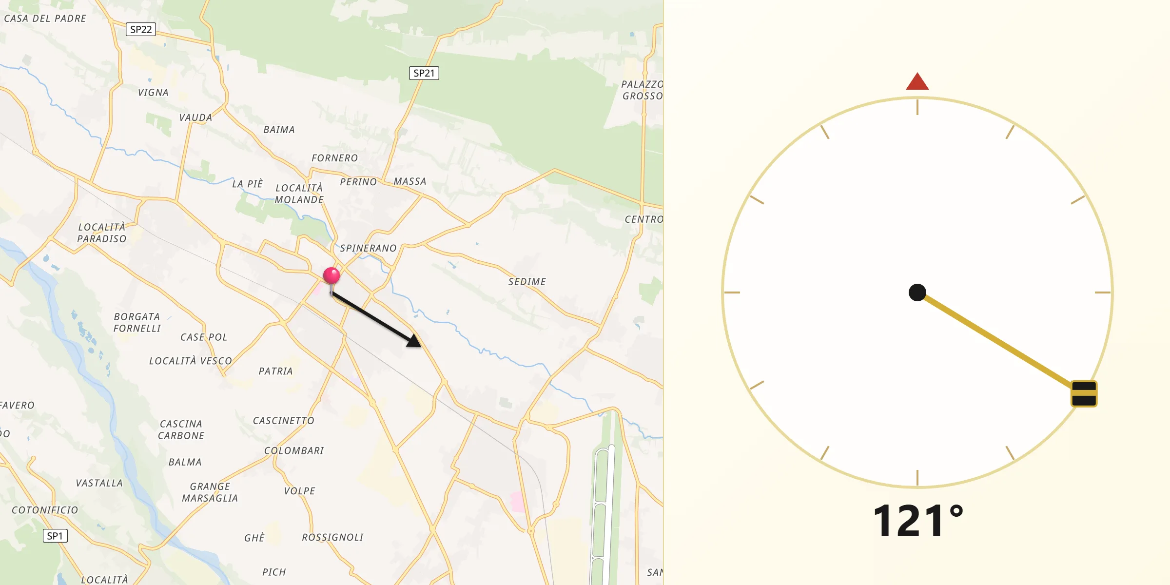 Direzione della Qibla da Cirié