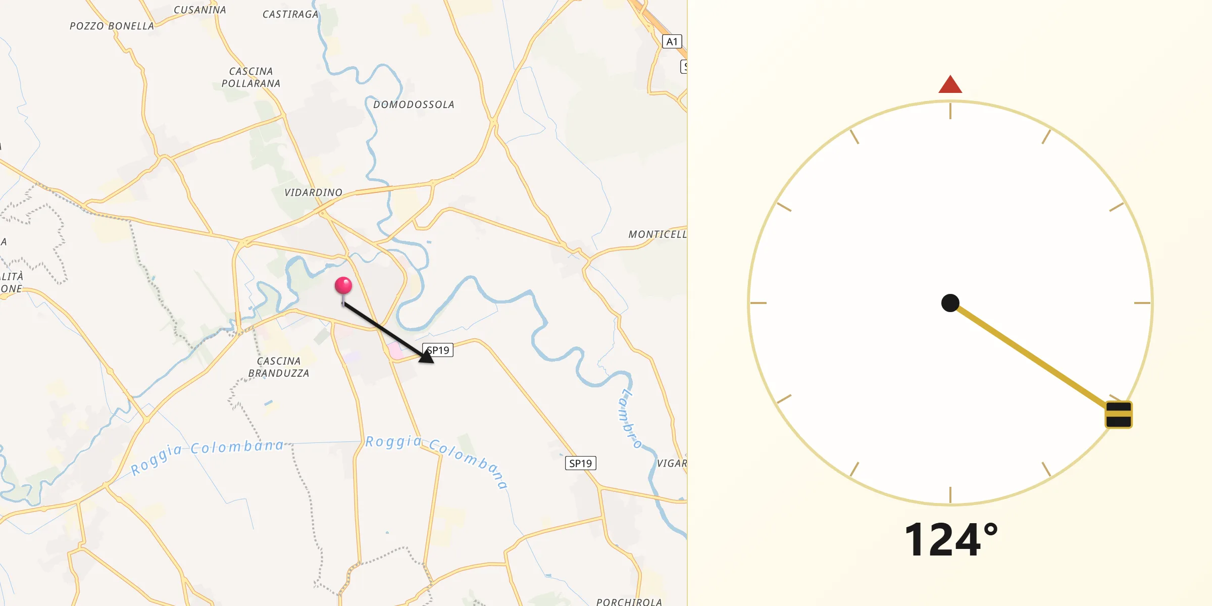 Direzione della Qibla da Sant'Angelo Lodigiano