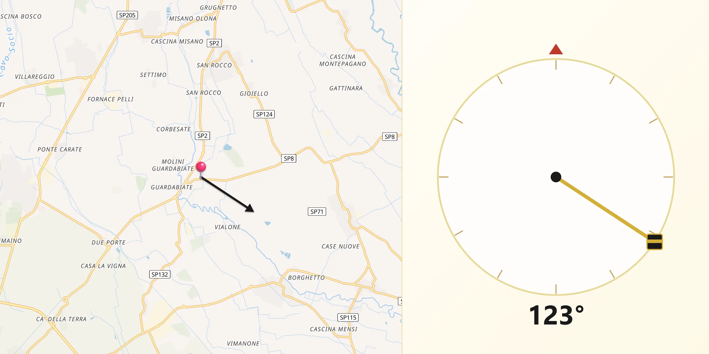 Direzione della Qibla da Lardirago