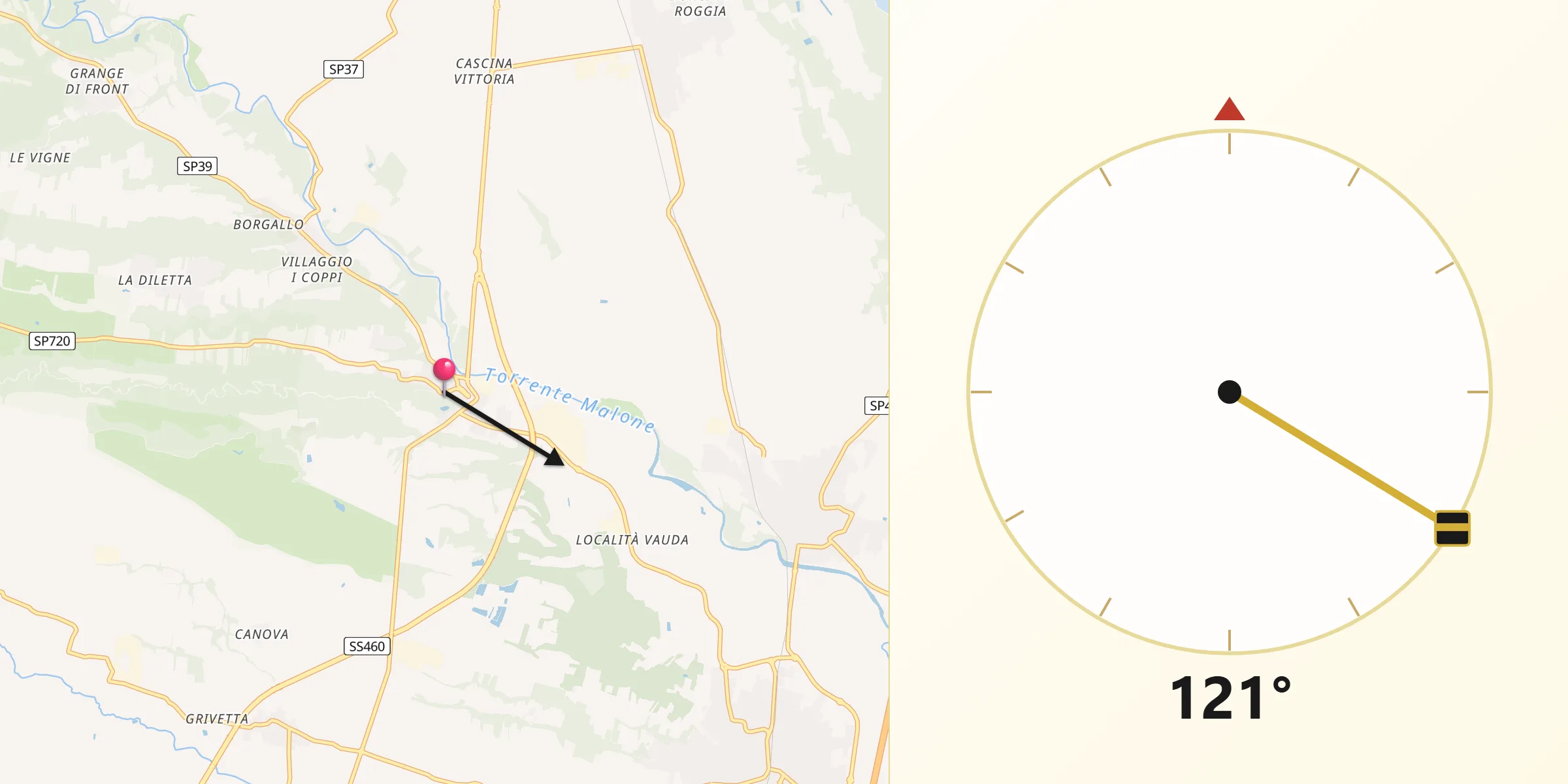 Direzione della Qibla da Lombardore
