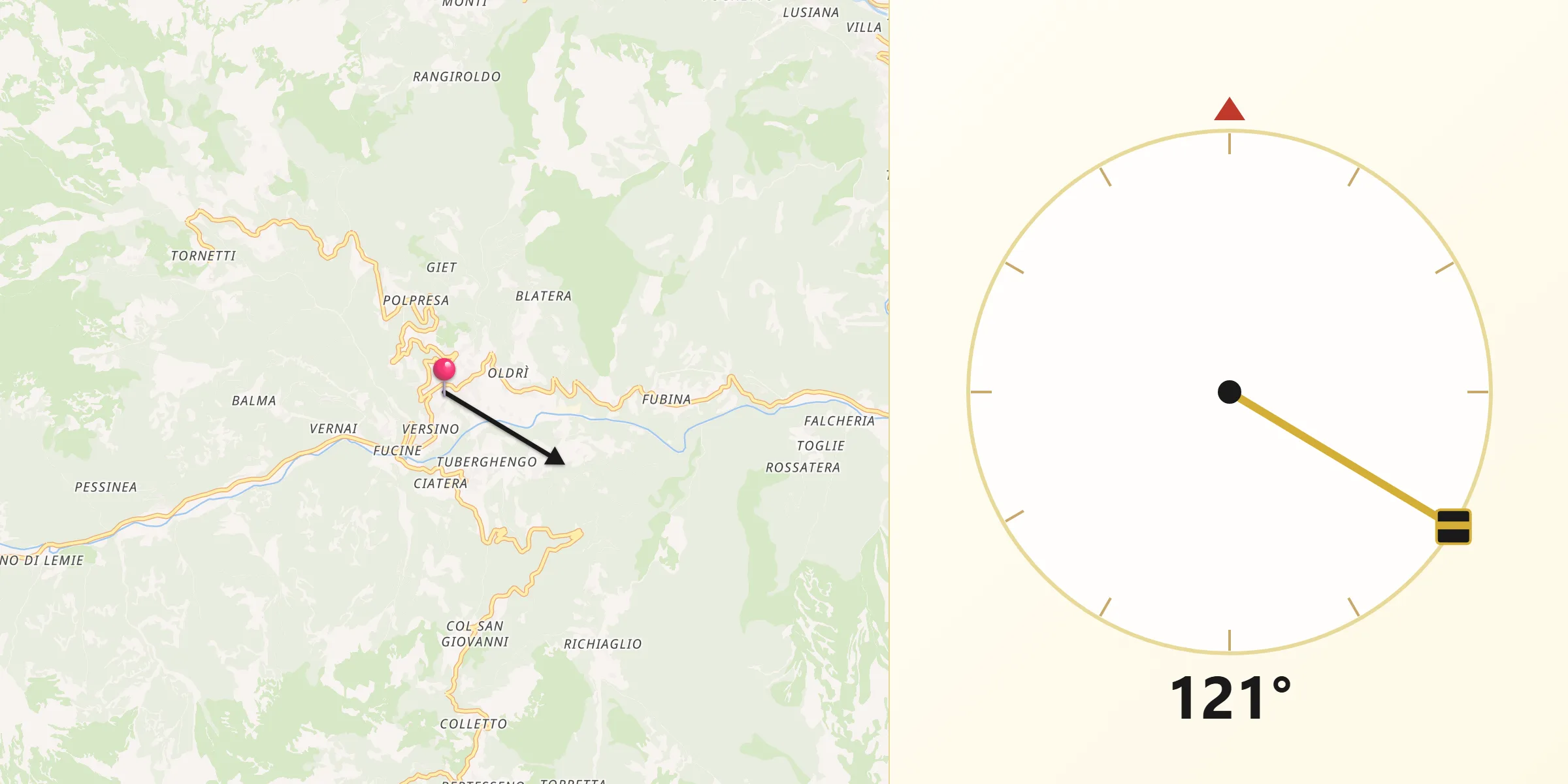 Direzione della Qibla da Viù