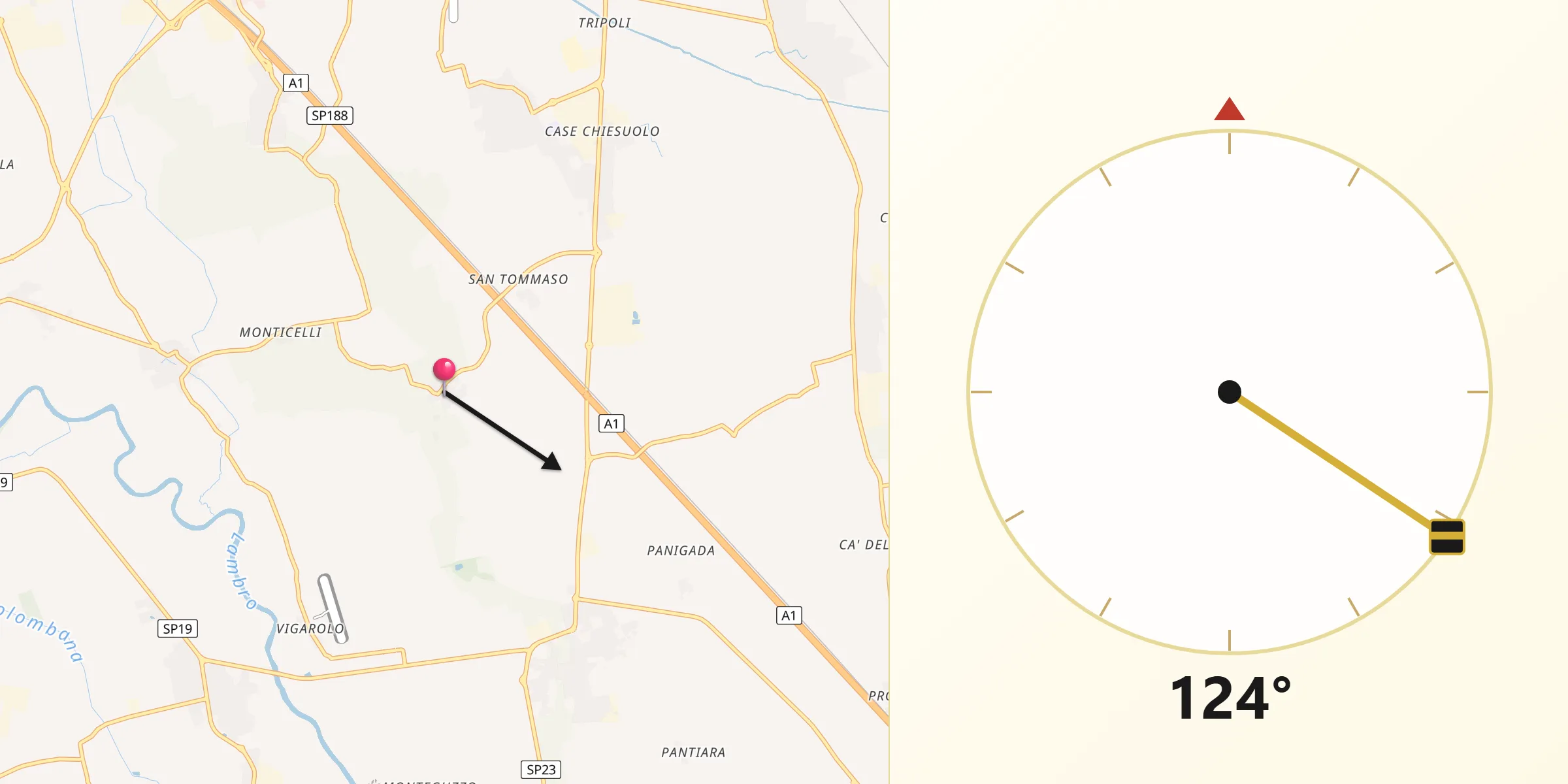 Direzione della Qibla da Villanova del Sillaro