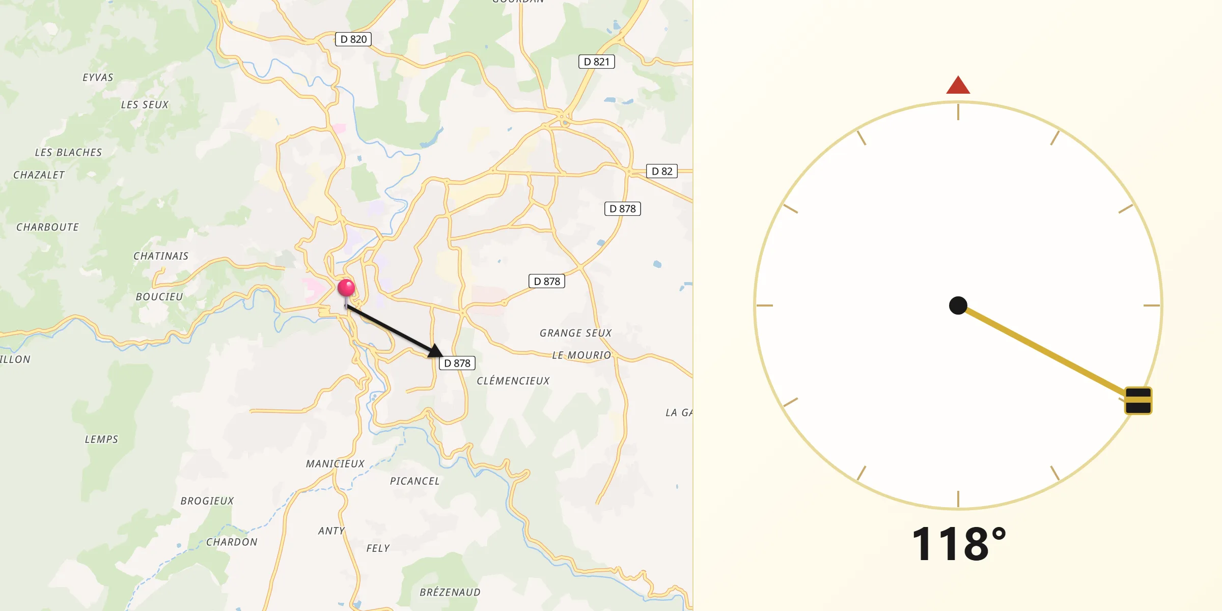 Direction vers la Qibla depuis Annonay