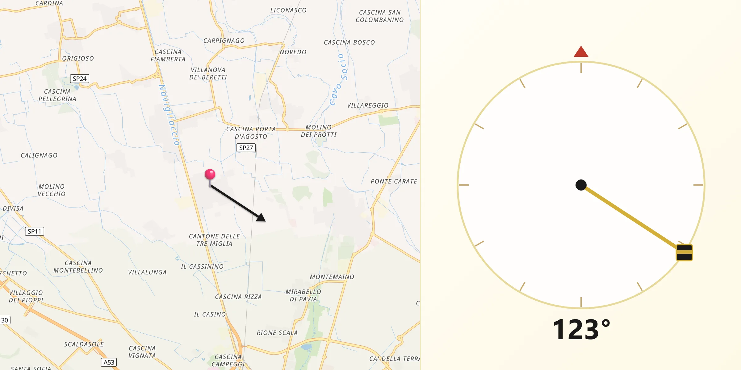 Direzione della Qibla da Borgarello