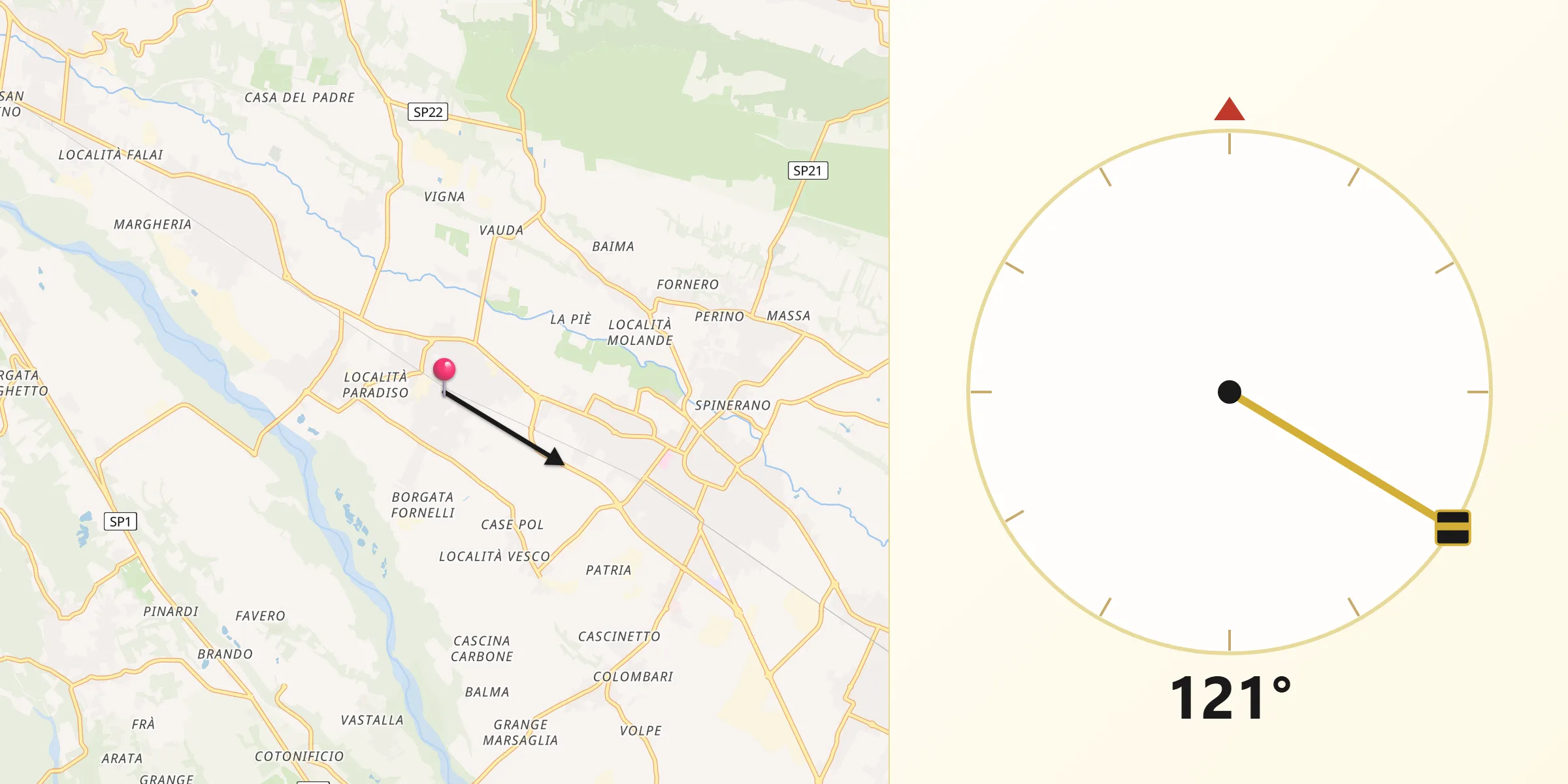 Direzione della Qibla da Nole