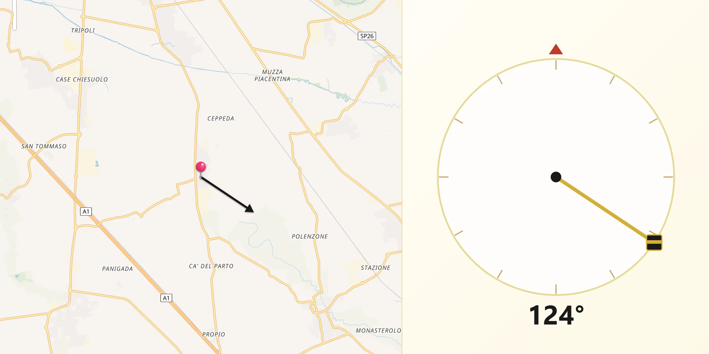 Direzione della Qibla da Ossago Lodigiano