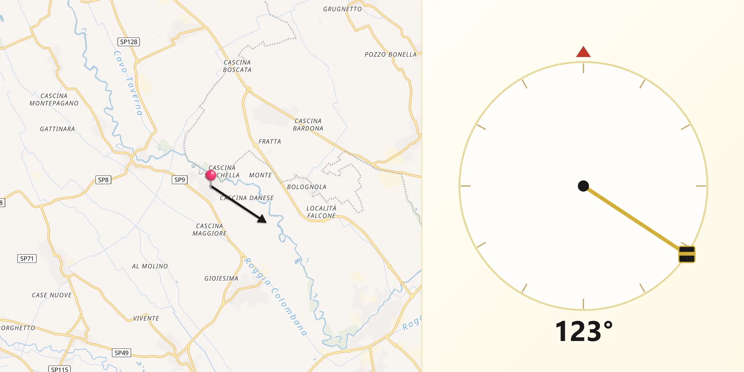 Direzione della Qibla da Torre d'Arese