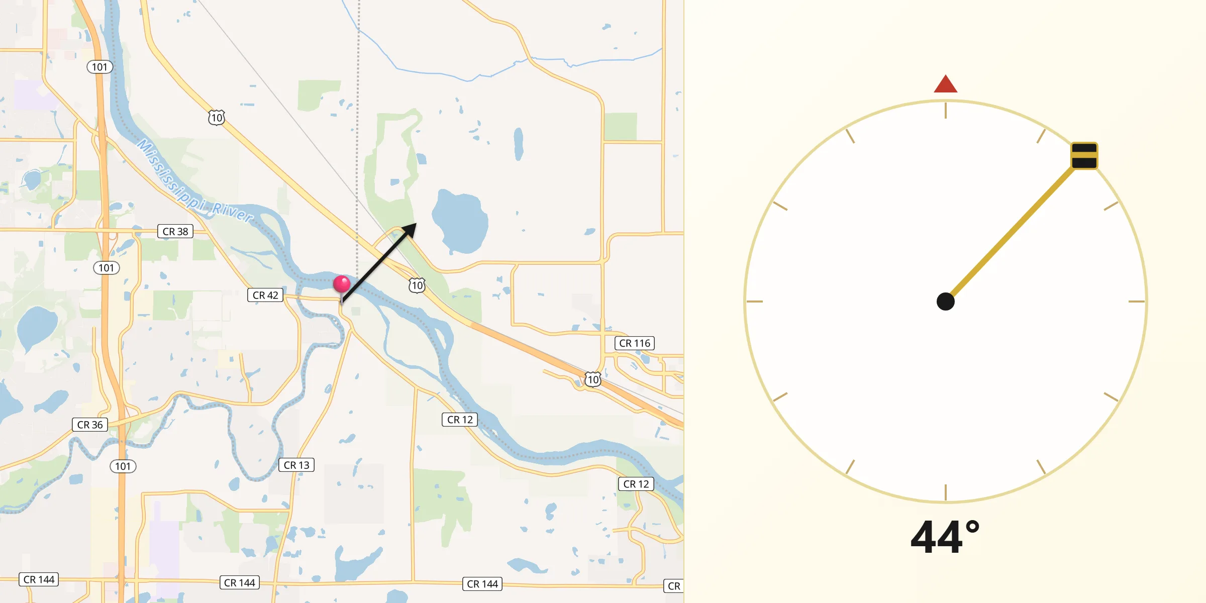 Dirección de la Qibla desde Dayton