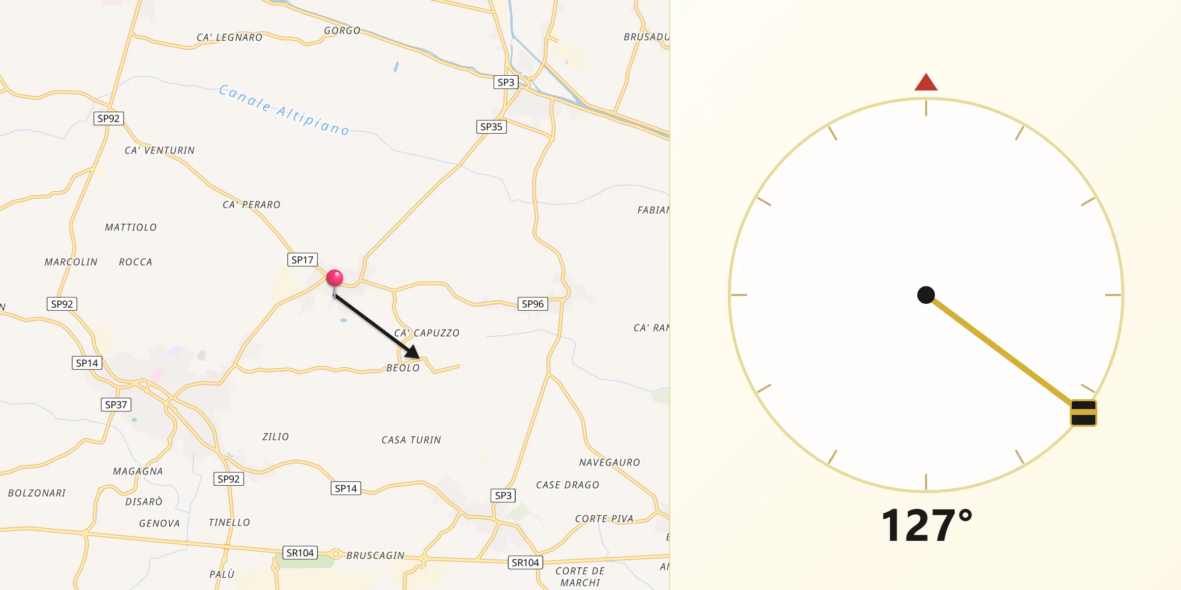 Direzione della Qibla da Terrassa Padovana