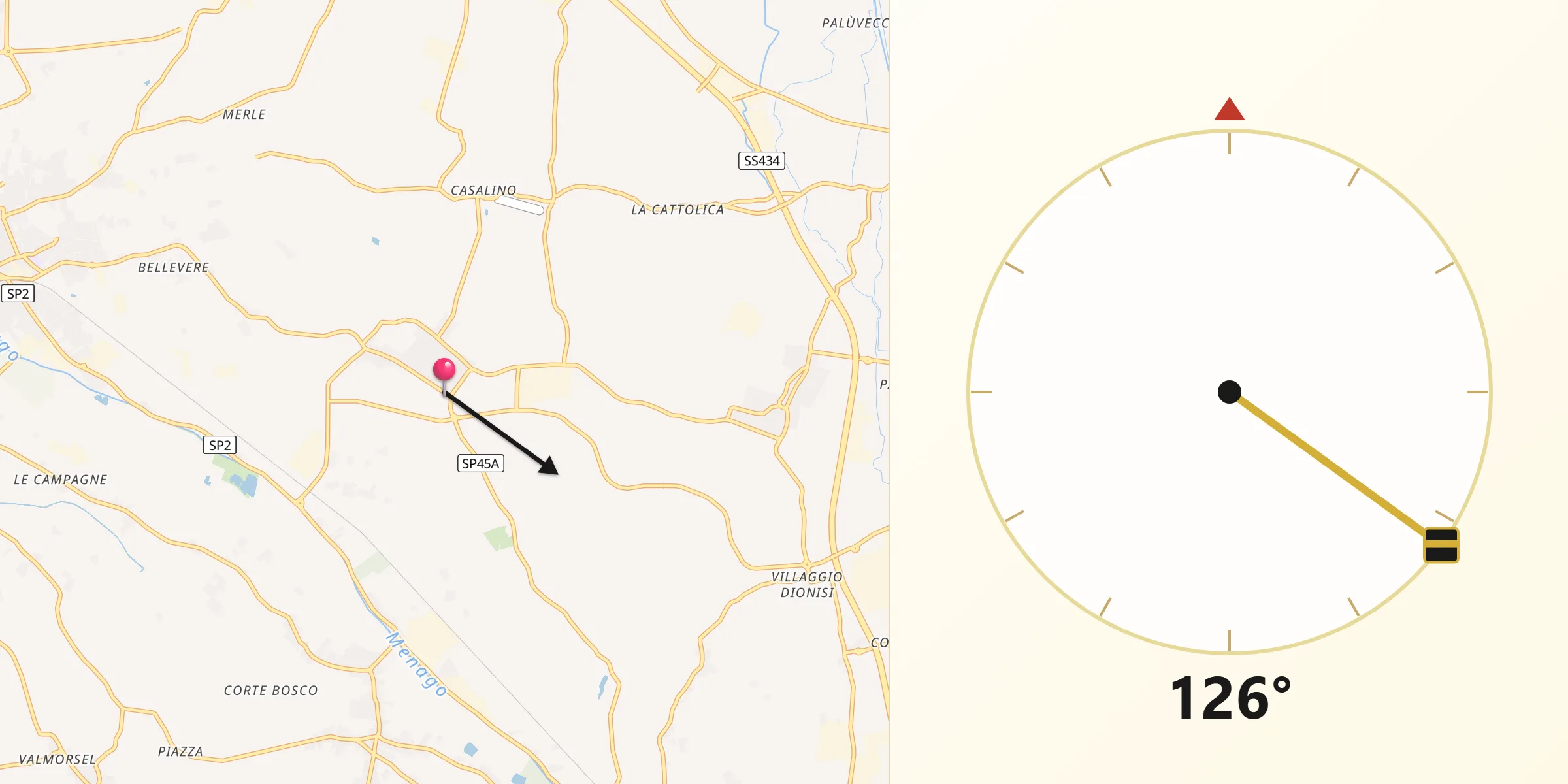 Direzione della Qibla da Bonavicina