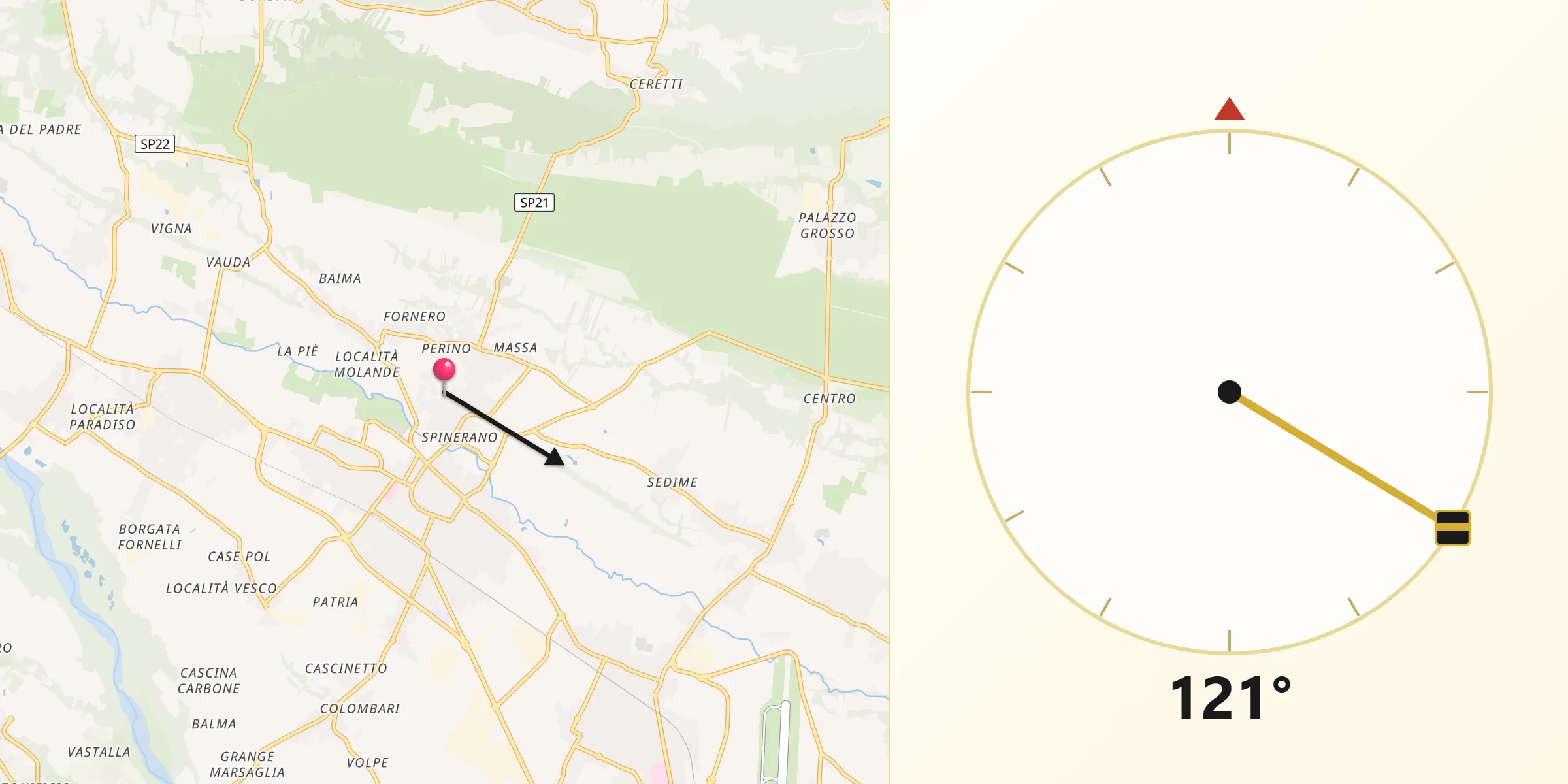 Direzione della Qibla da San Carlo Canavese