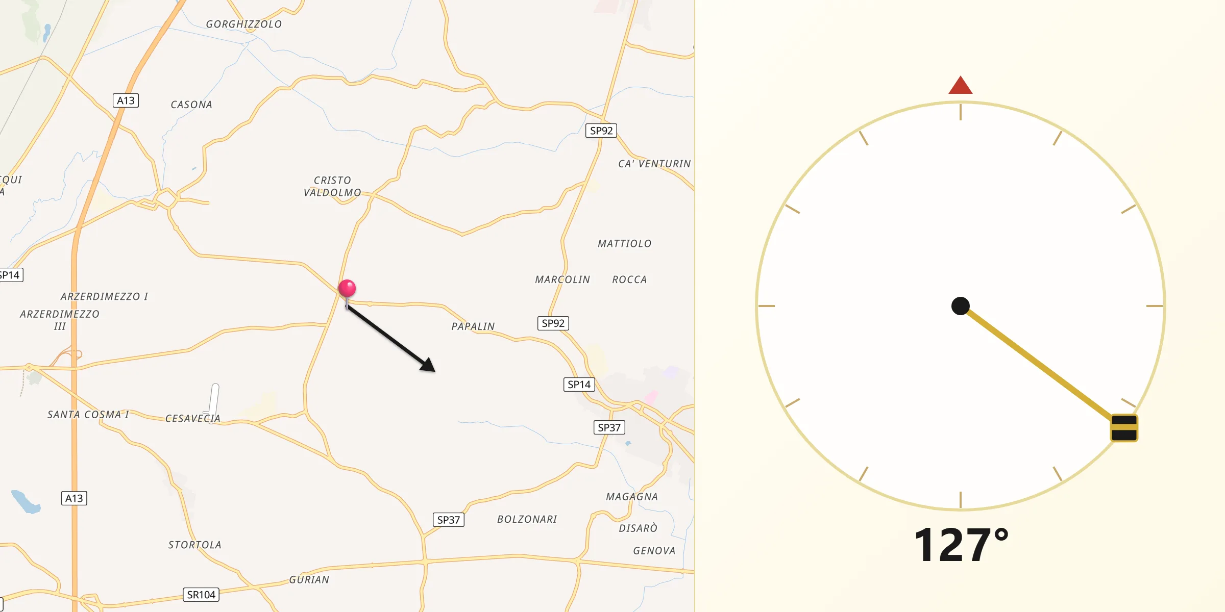 Direzione della Qibla da San Pietro Viminario