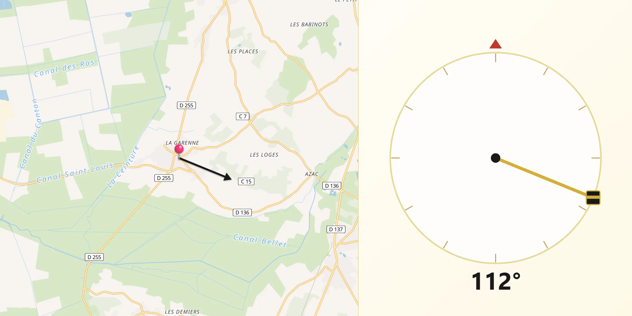 Direction vers la Qibla depuis Braud-et-Saint-Louis